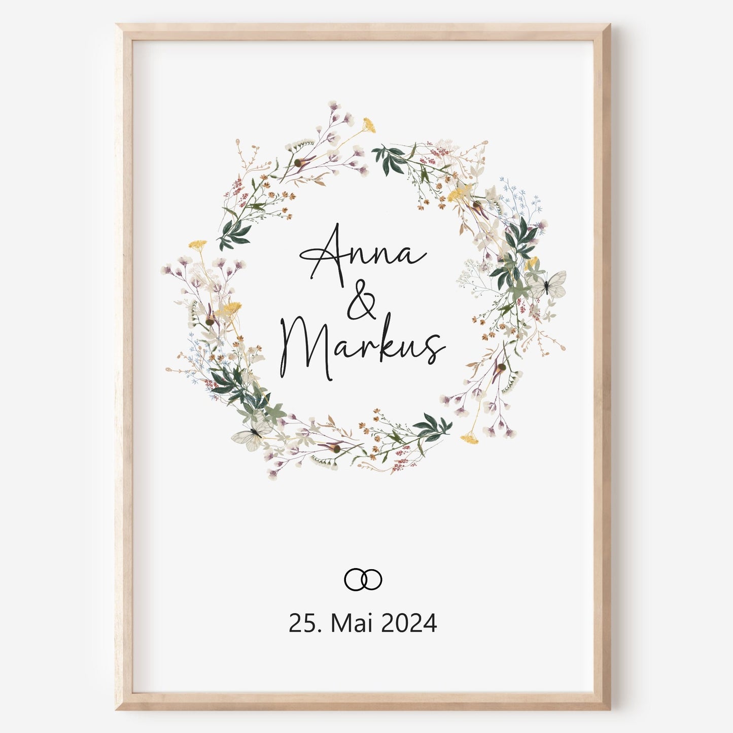 Pärchen Poster Personalisiert Hochzeit Hochzeitstag Verlobung Heirat Hochzeitspaar Wildblumen