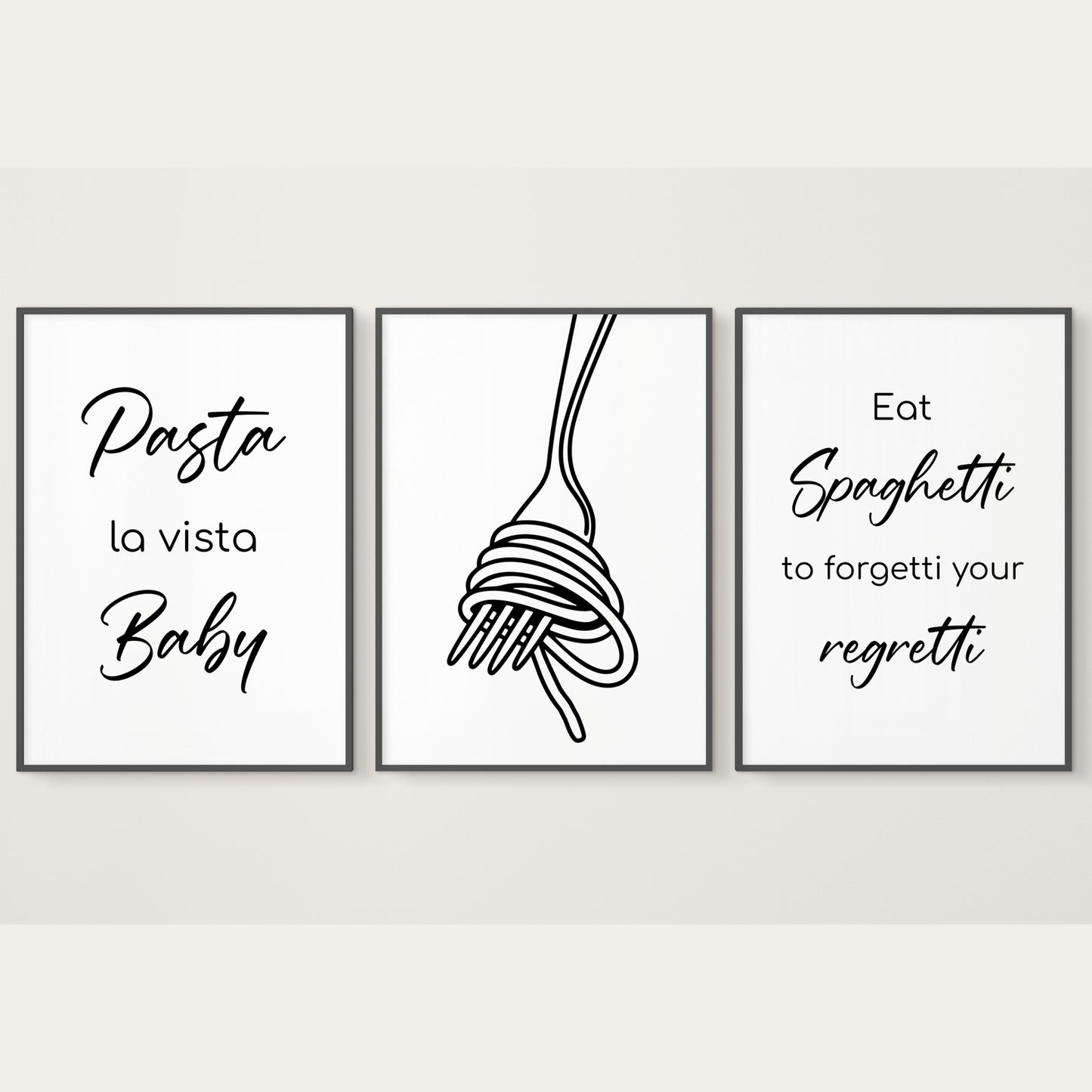 Küche Poster 3 er Set Küchenbild Pasta Spaghetti Gabel Wanddeko Nudeln Kochen
