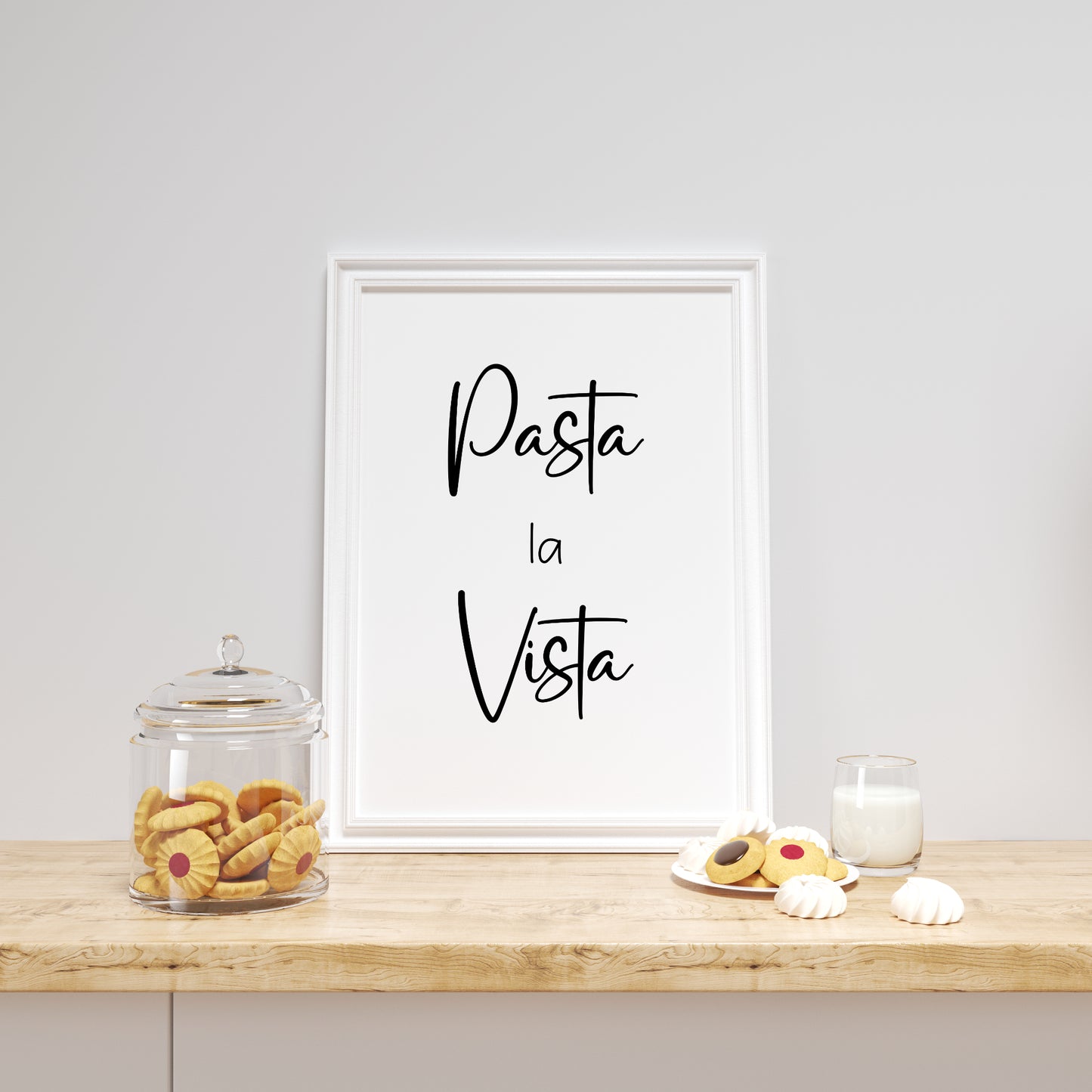 Pasta la Vista Poster Wanddeko Küchenbild Küche Spruch lustig witzig Minimalistisch schwarz weiß