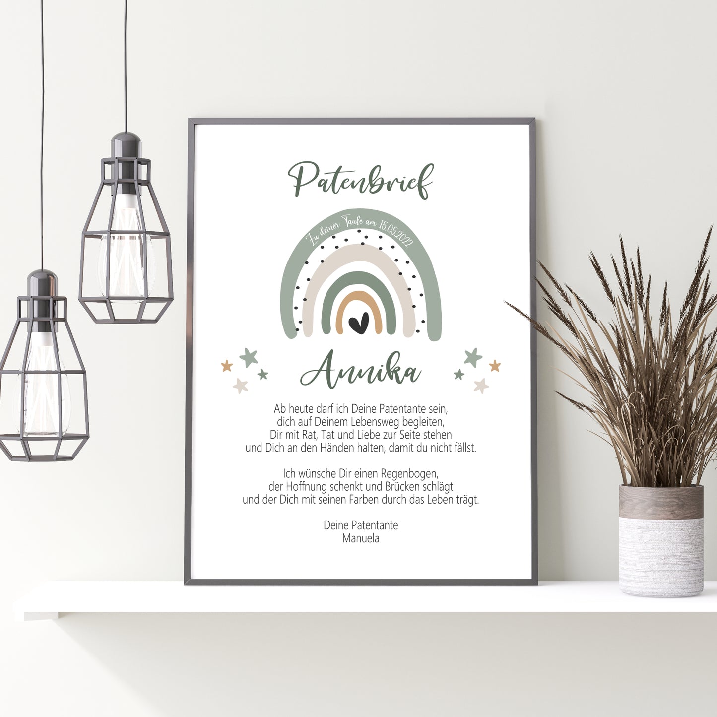 Patenbrief für Patenkind personalisiert Taufe Regenbogen Grün
