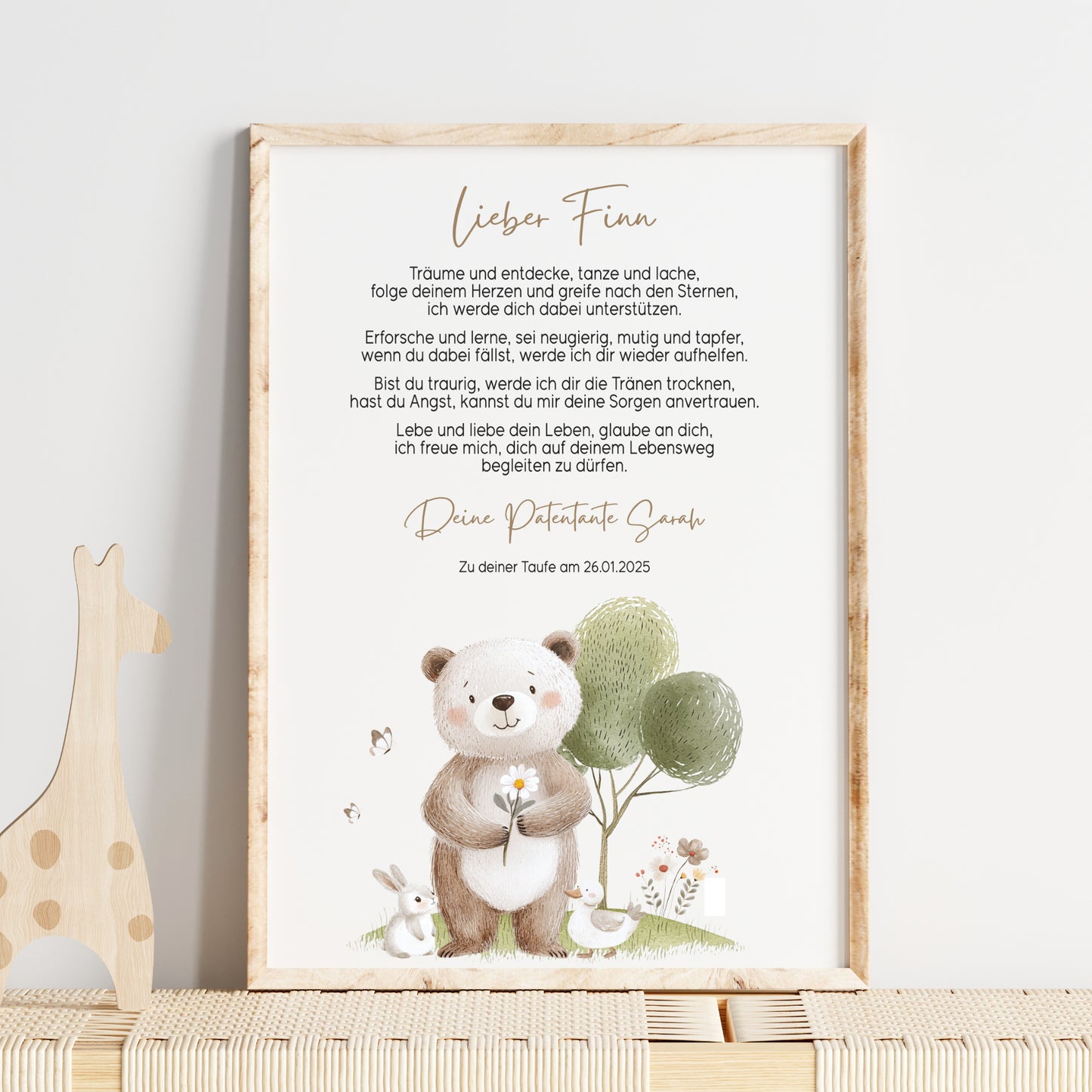 Patenbrief Taufe Patenkind Taufgeschenk Poster oder Datei personalisiert Taufbrief Bär Mädchen Junge