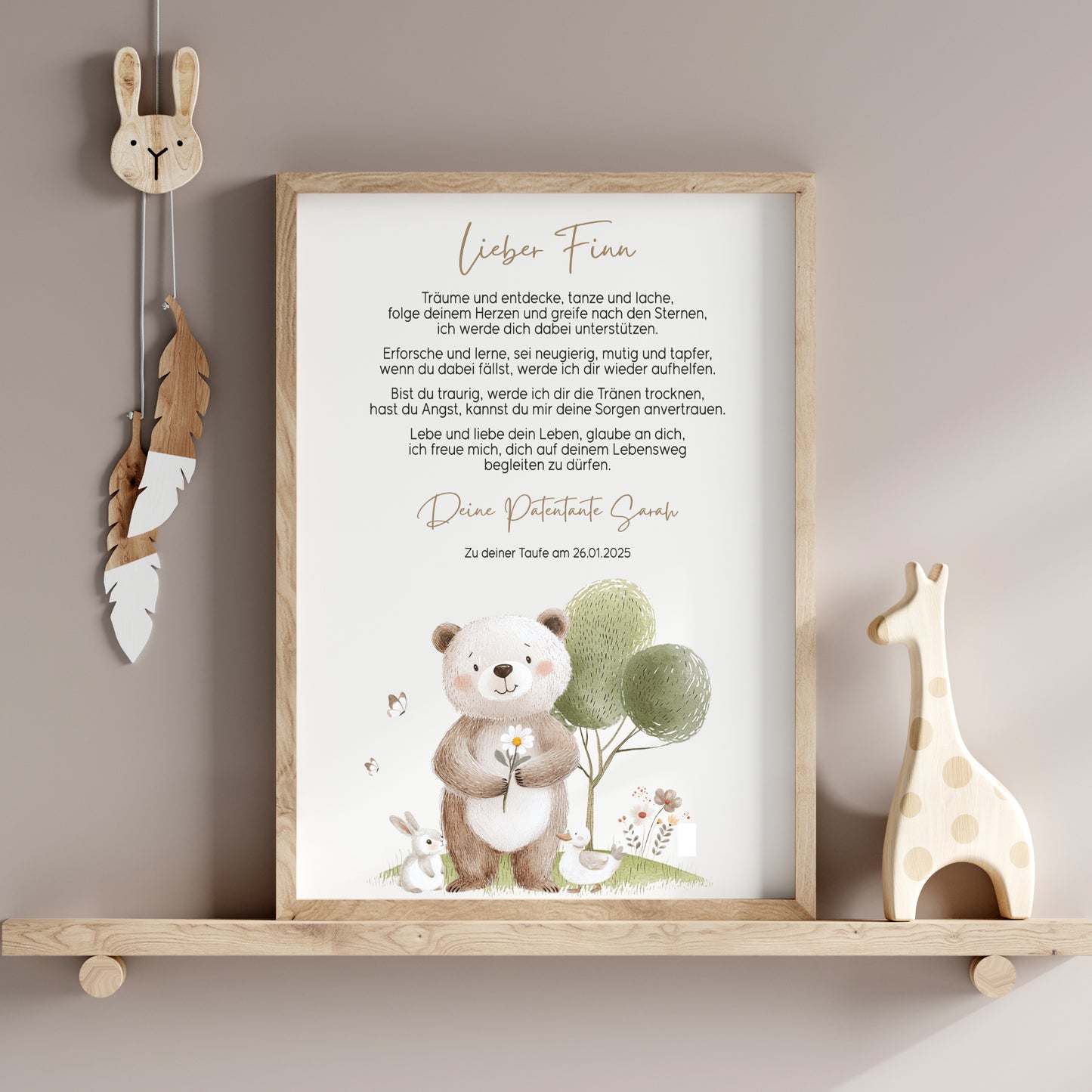 Patenbrief Taufe Patenkind Taufgeschenk Poster oder Datei personalisiert Taufbrief Bär Mädchen Junge