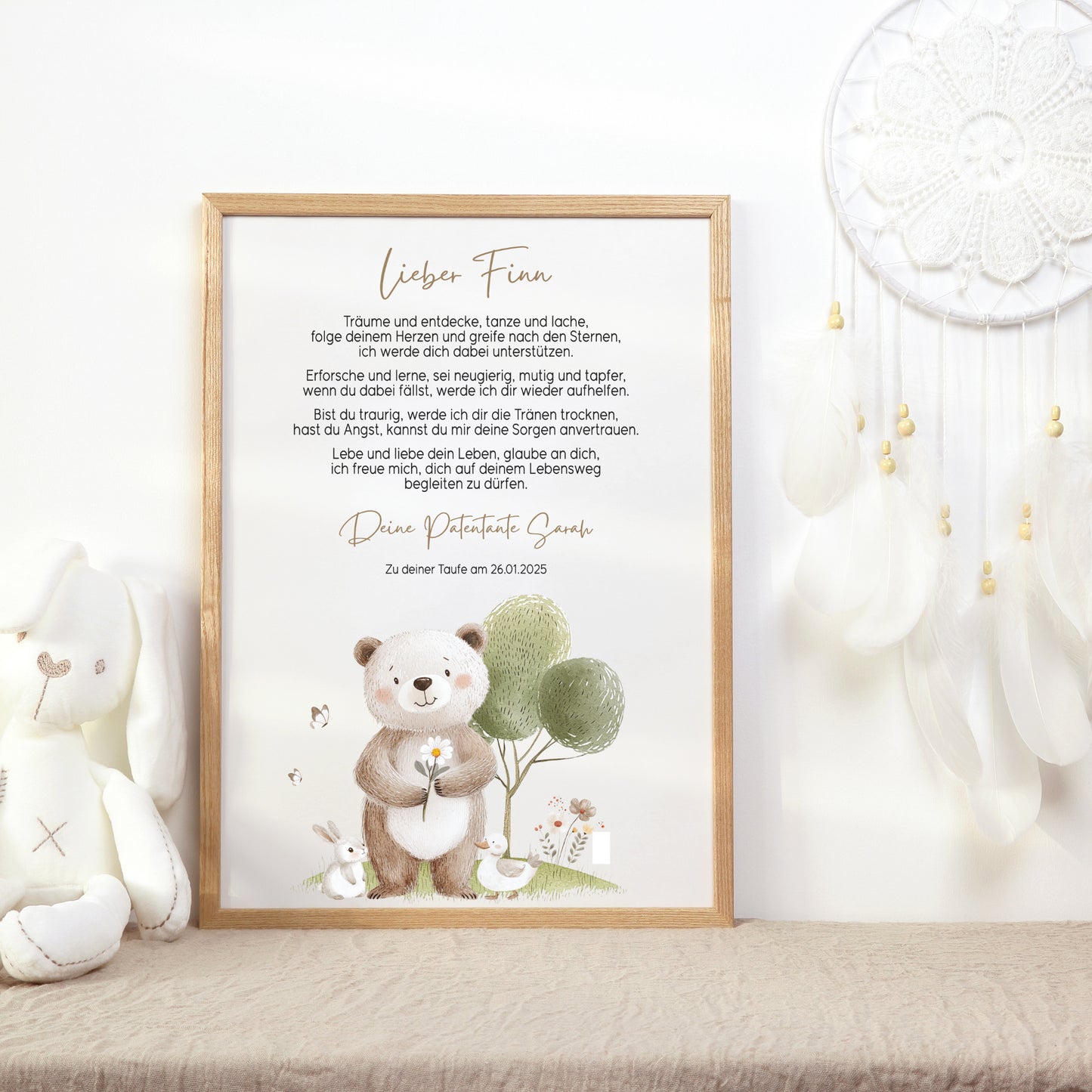Patenbrief Taufe Patenkind Taufgeschenk Poster oder Datei personalisiert Taufbrief Bär Mädchen Junge