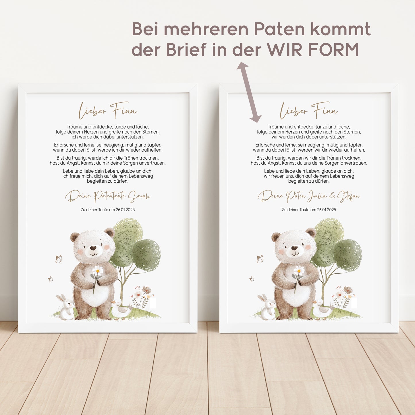 Patenbrief Taufe Patenkind Taufgeschenk Poster oder Datei personalisiert Taufbrief Bär Mädchen Junge
