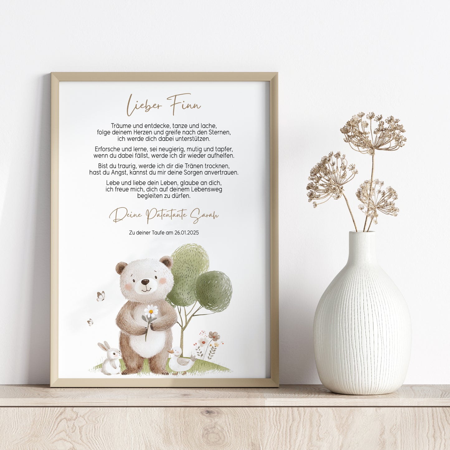 Patenbrief Taufe Patenkind Taufgeschenk Poster oder Datei personalisiert Taufbrief Bär Mädchen Junge
