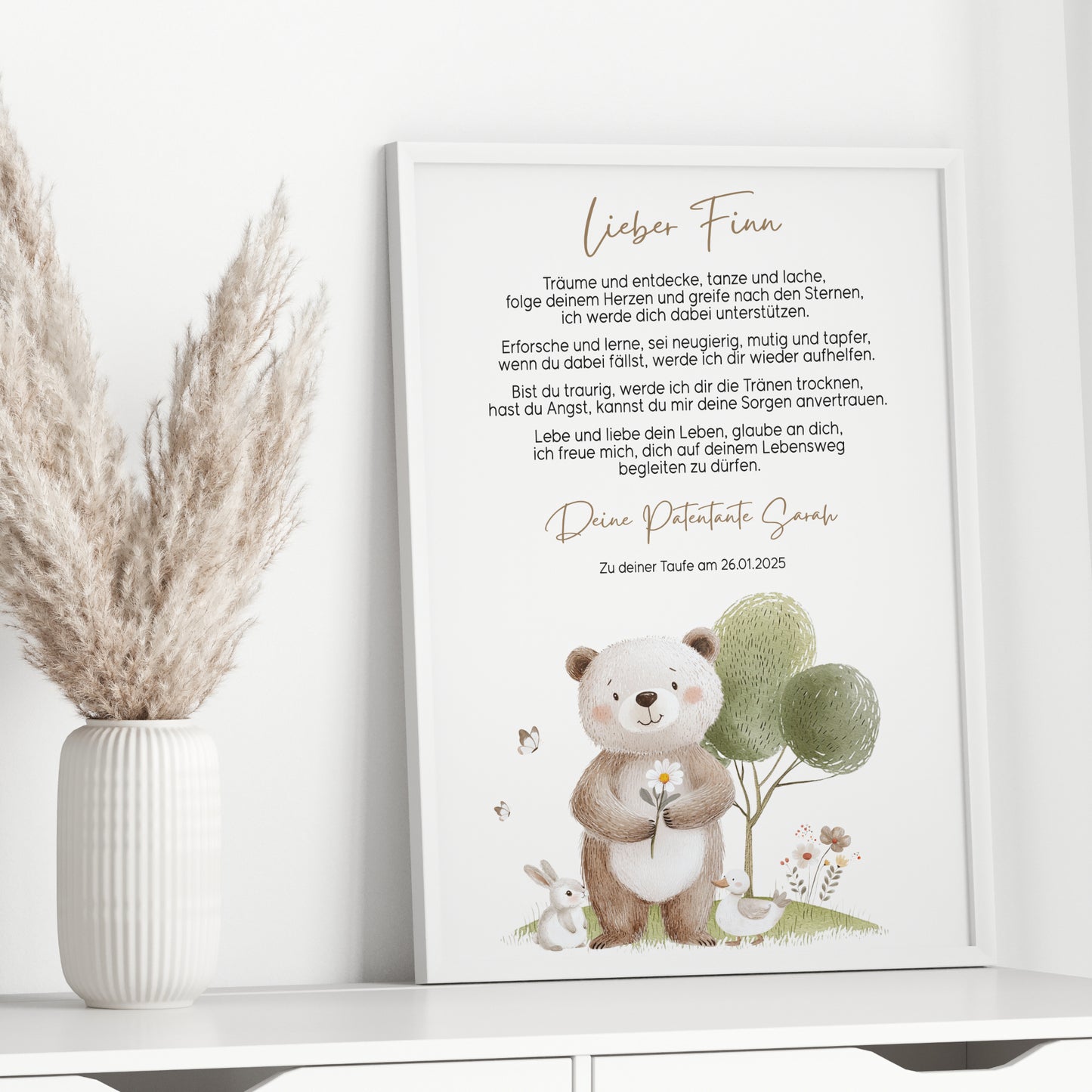 Patenbrief Taufe Patenkind Taufgeschenk Poster oder Datei personalisiert Taufbrief Bär Mädchen Junge