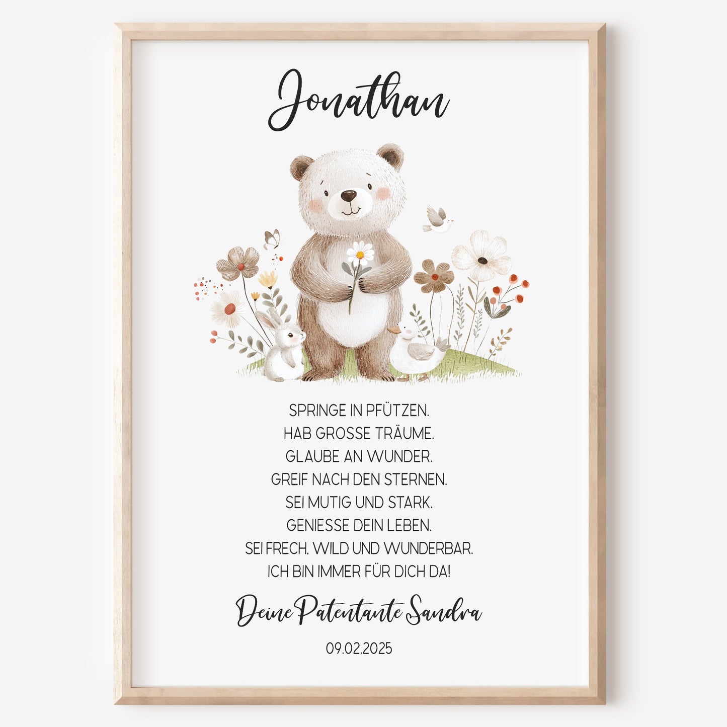 Patenbrief Taufe Patenkind Taufgeschenk Poster oder Datei personalisiert Taufbrief Bär Mädchen Junge