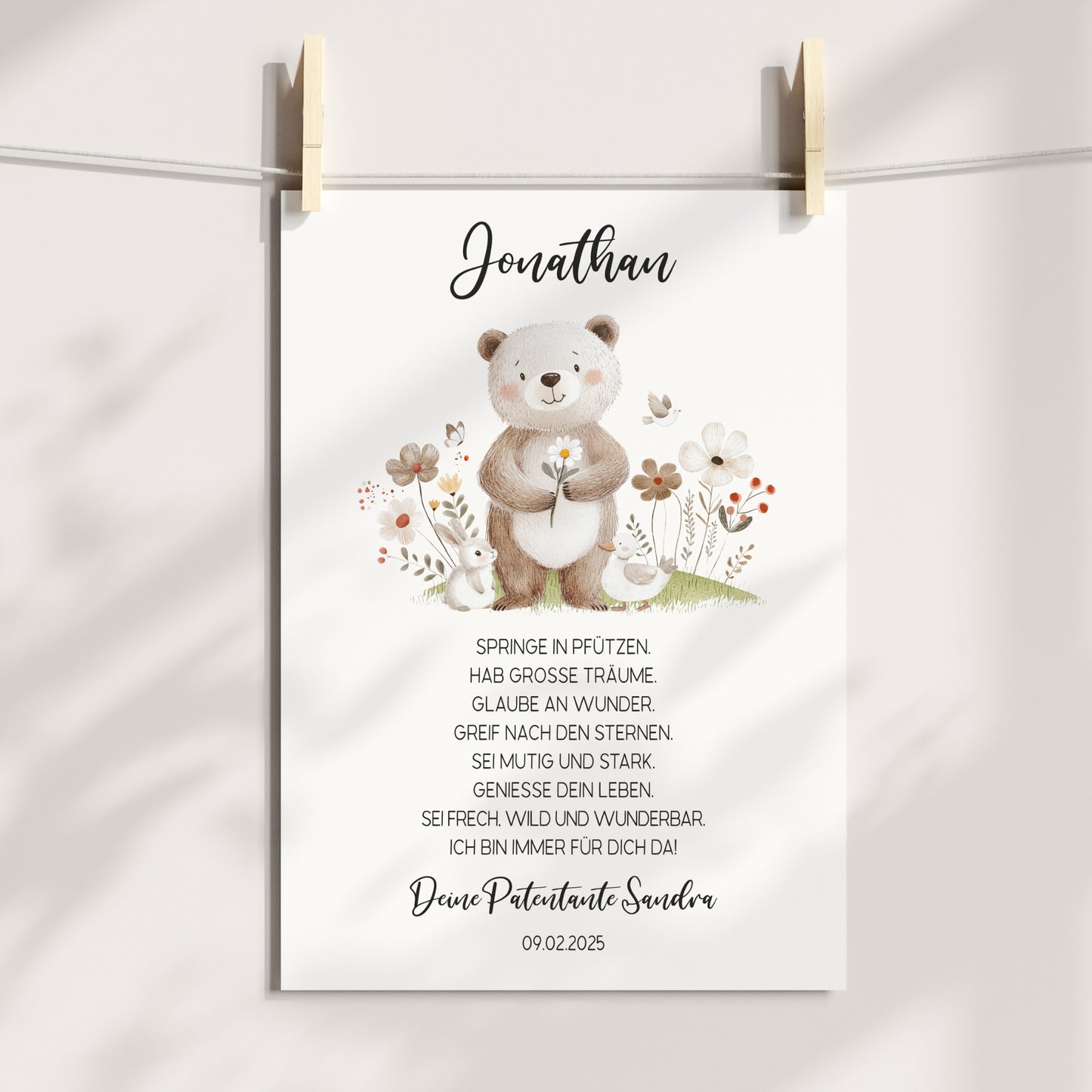 Patenbrief Taufe Patenkind Taufgeschenk Poster oder Datei personalisiert Taufbrief Bär Mädchen Junge