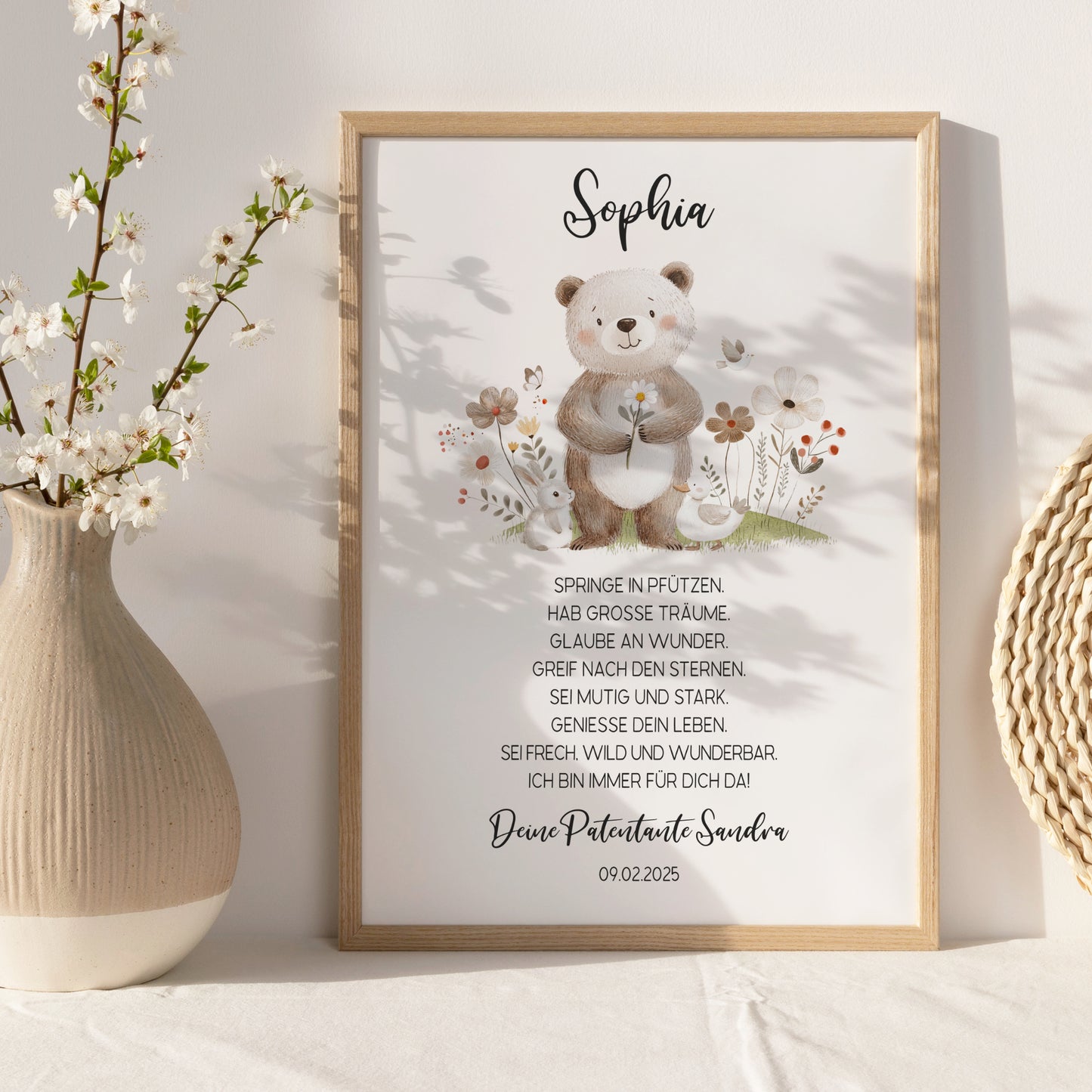 Patenbrief Taufe Patenkind Taufgeschenk Poster oder Datei personalisiert Taufbrief Bär Mädchen Junge