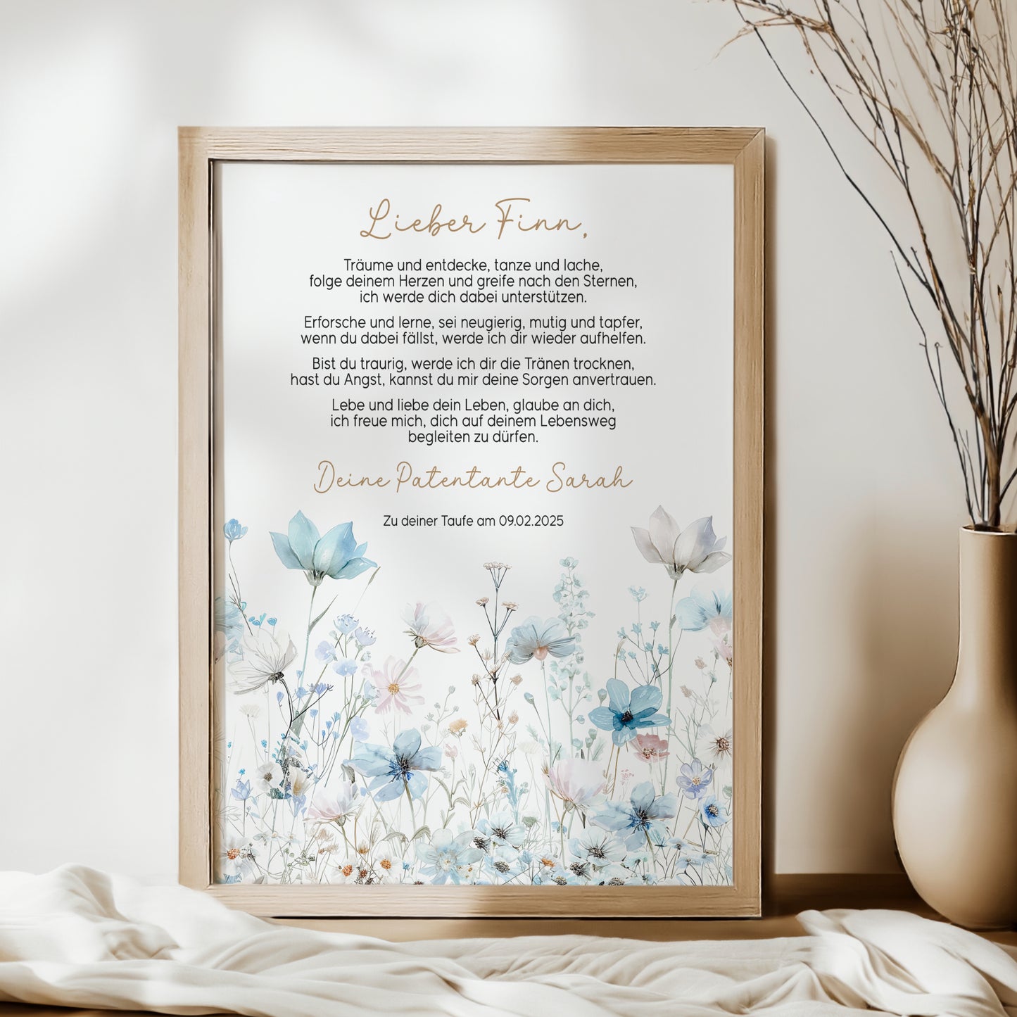 Patenbrief Taufe Patenkind Wildblumen Taufgeschenk Poster oder PDF personalisiert Taufbrief Mädchen Junge