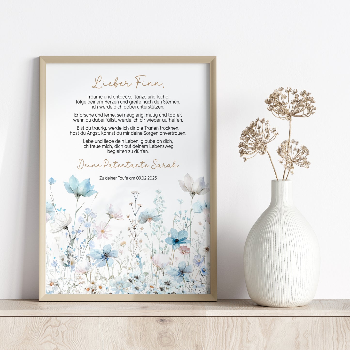 Patenbrief Taufe Patenkind Wildblumen Taufgeschenk Poster oder PDF personalisiert Taufbrief Mädchen Junge