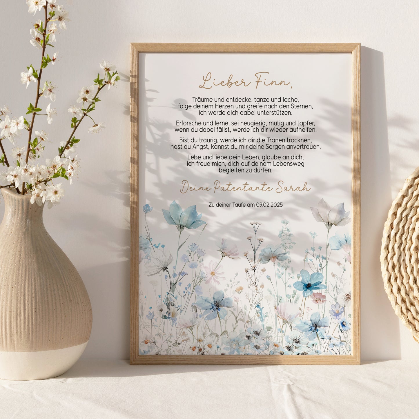 Patenbrief Taufe Patenkind Wildblumen Taufgeschenk Poster oder PDF personalisiert Taufbrief Mädchen Junge