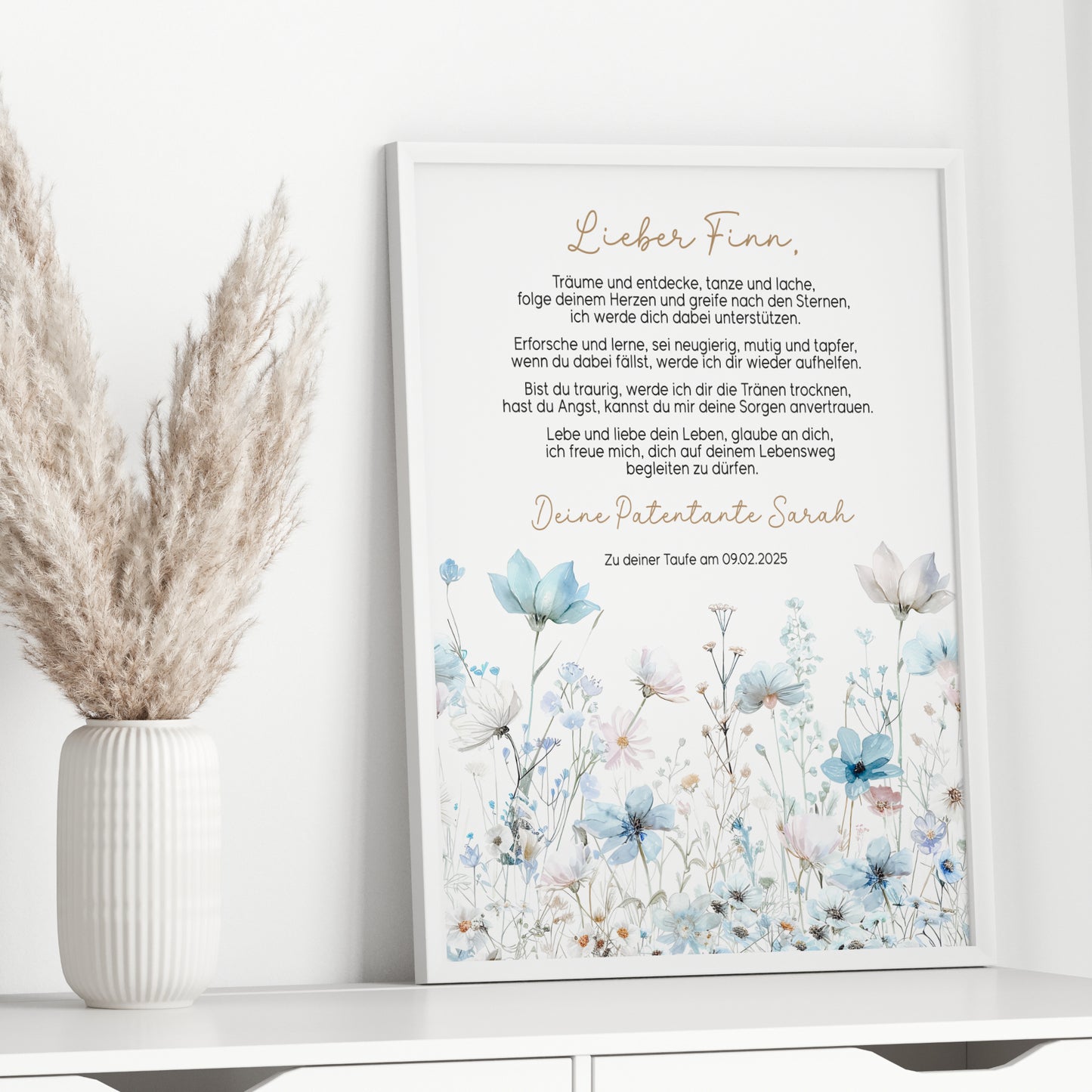 Patenbrief Taufe Patenkind Wildblumen Taufgeschenk Poster oder PDF personalisiert Taufbrief Mädchen Junge
