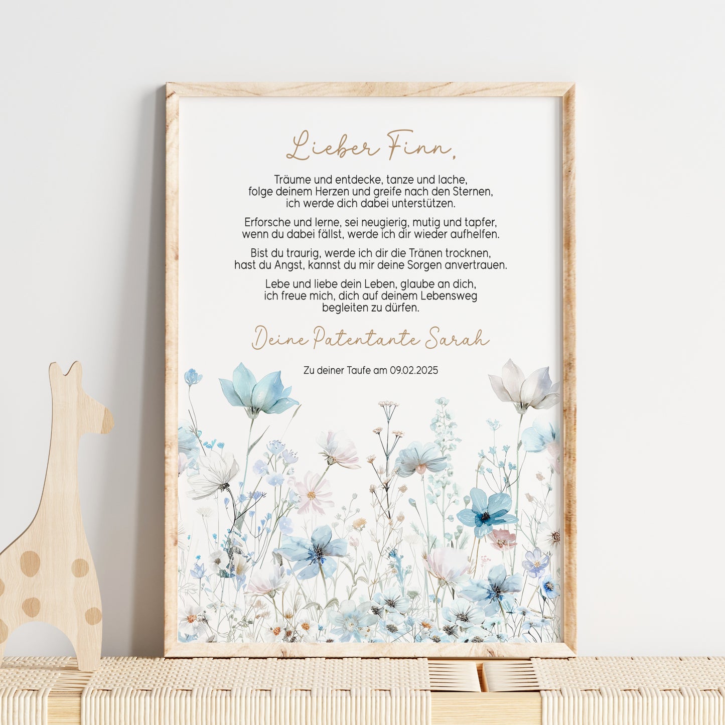 Patenbrief Taufe Patenkind Wildblumen Taufgeschenk Poster oder PDF personalisiert Taufbrief Mädchen Junge