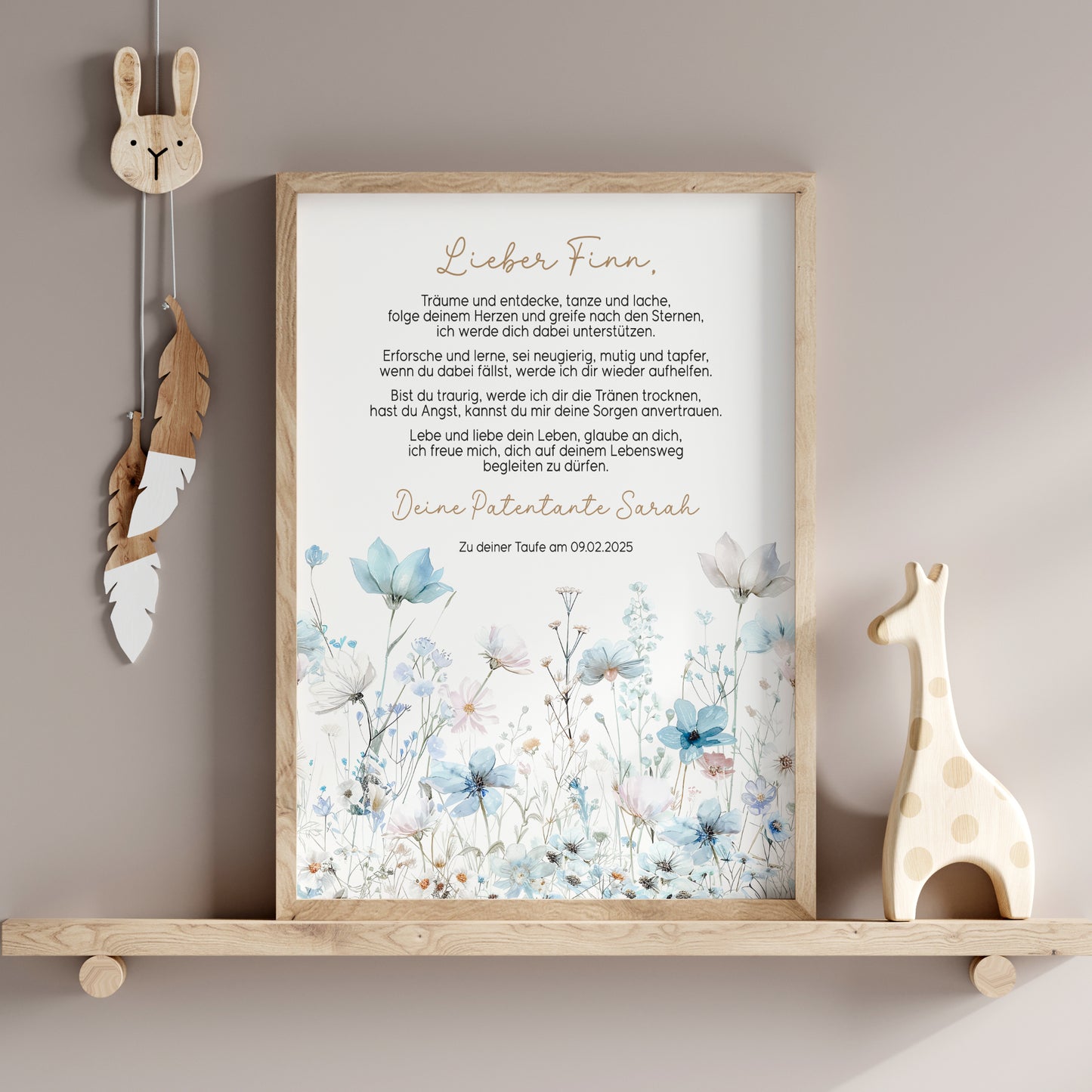 Patenbrief Taufe Patenkind Wildblumen Taufgeschenk Poster oder PDF personalisiert Taufbrief Mädchen Junge