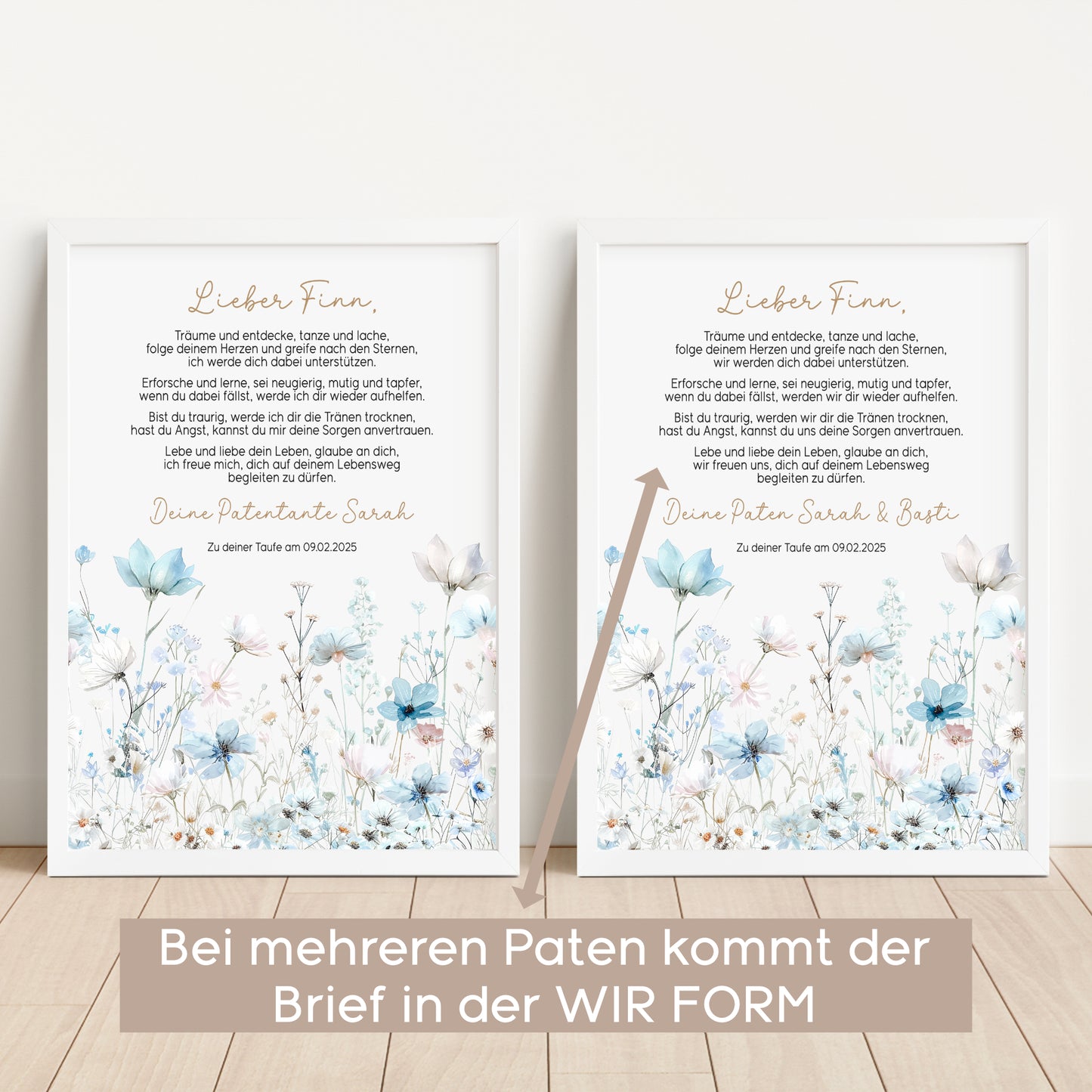 Patenbrief Taufe Patenkind Wildblumen Taufgeschenk Poster oder PDF personalisiert Taufbrief Mädchen Junge