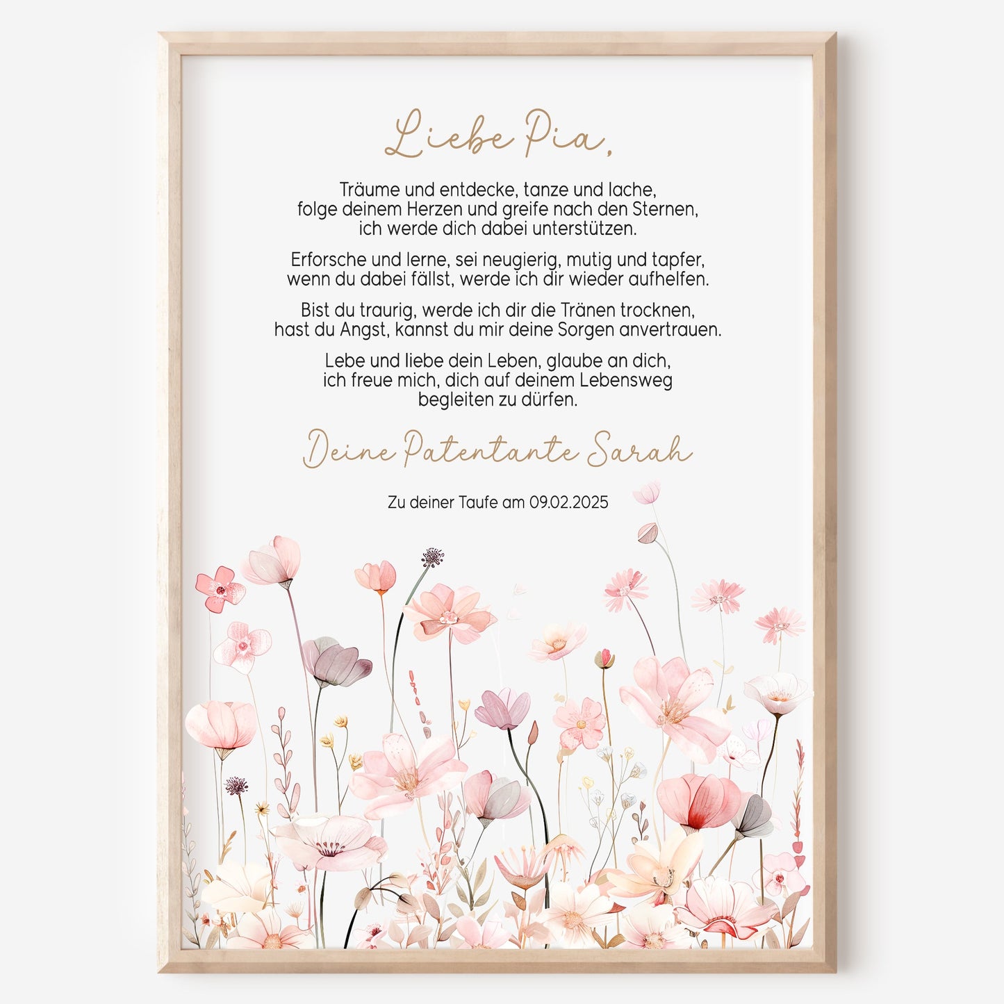 Patenbrief Taufe Patenkind Wildblumen Taufgeschenk Poster oder PDF personalisiert Taufbrief Mädchen