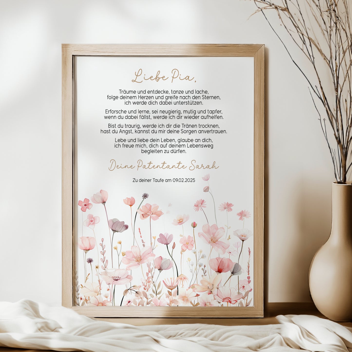 Patenbrief Taufe Patenkind Wildblumen Taufgeschenk Poster oder PDF personalisiert Taufbrief Mädchen