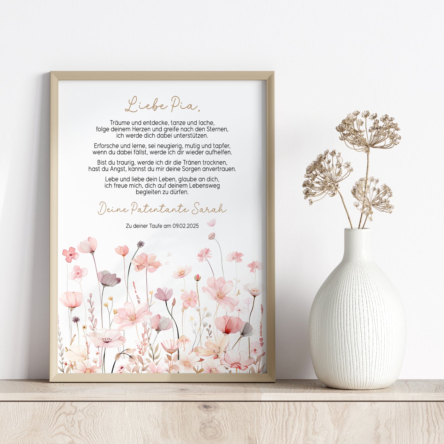 Patenbrief Taufe Patenkind Wildblumen Taufgeschenk Poster oder PDF personalisiert Taufbrief Mädchen
