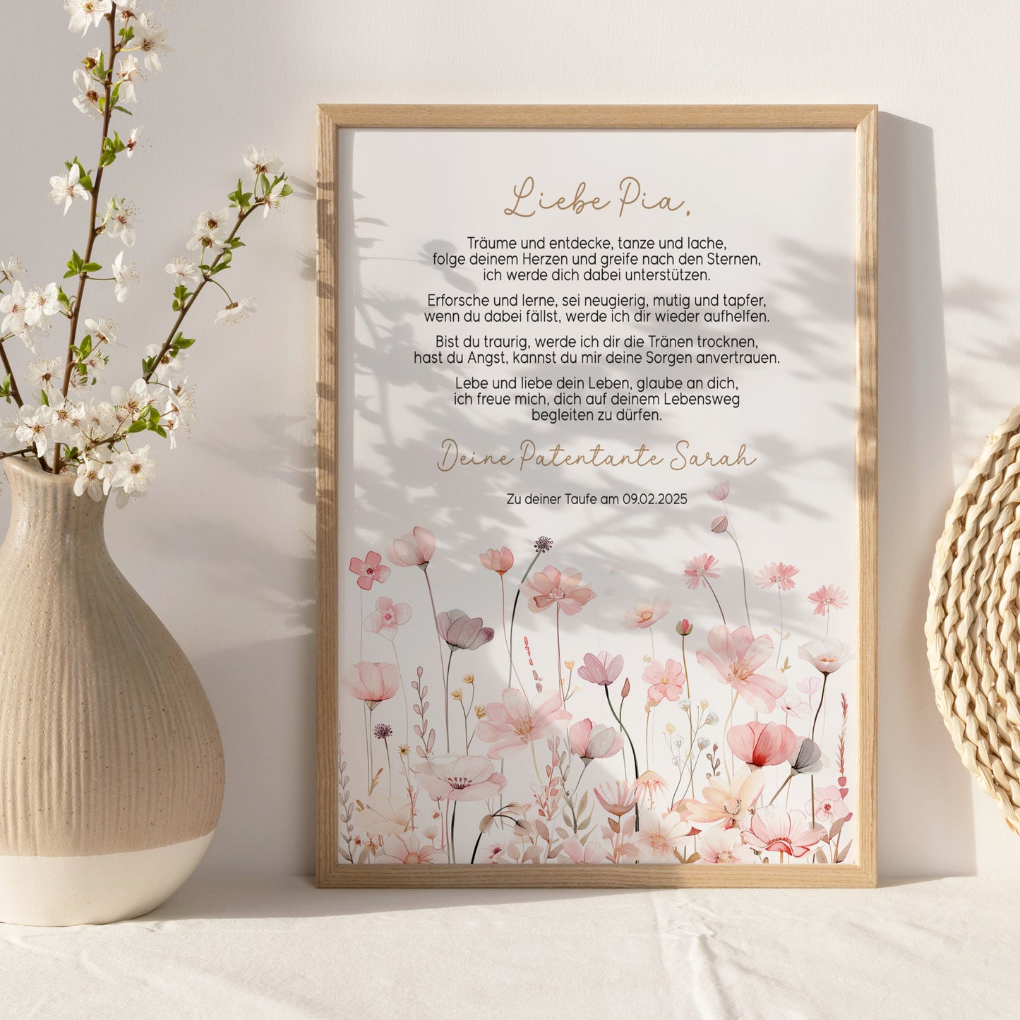 Patenbrief Taufe Patenkind Wildblumen Taufgeschenk Poster oder PDF personalisiert Taufbrief Mädchen