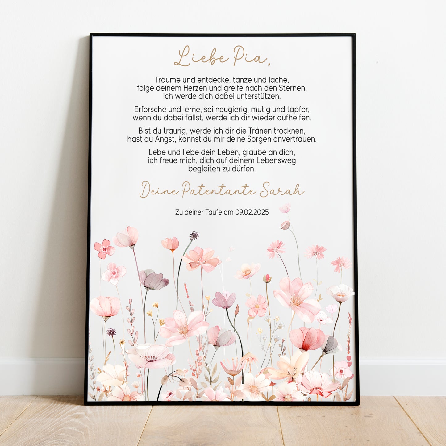 Patenbrief Taufe Patenkind Wildblumen Taufgeschenk Poster oder PDF personalisiert Taufbrief Mädchen