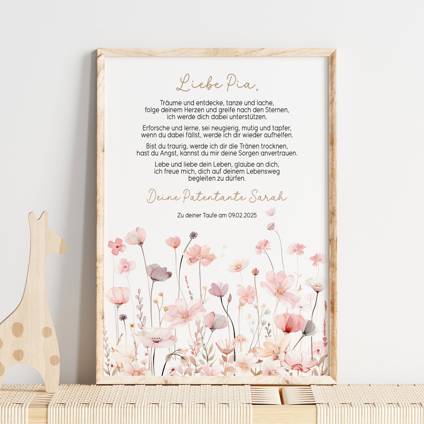 Patenbrief Taufe Patenkind Wildblumen Taufgeschenk Poster oder PDF personalisiert Taufbrief Mädchen