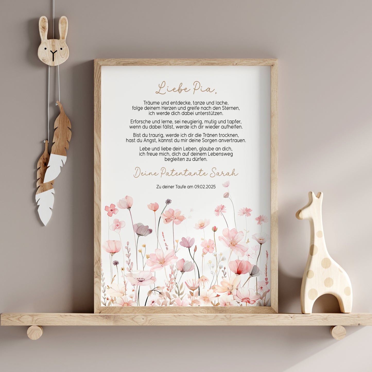Patenbrief Taufe Patenkind Wildblumen Taufgeschenk Poster oder PDF personalisiert Taufbrief Mädchen