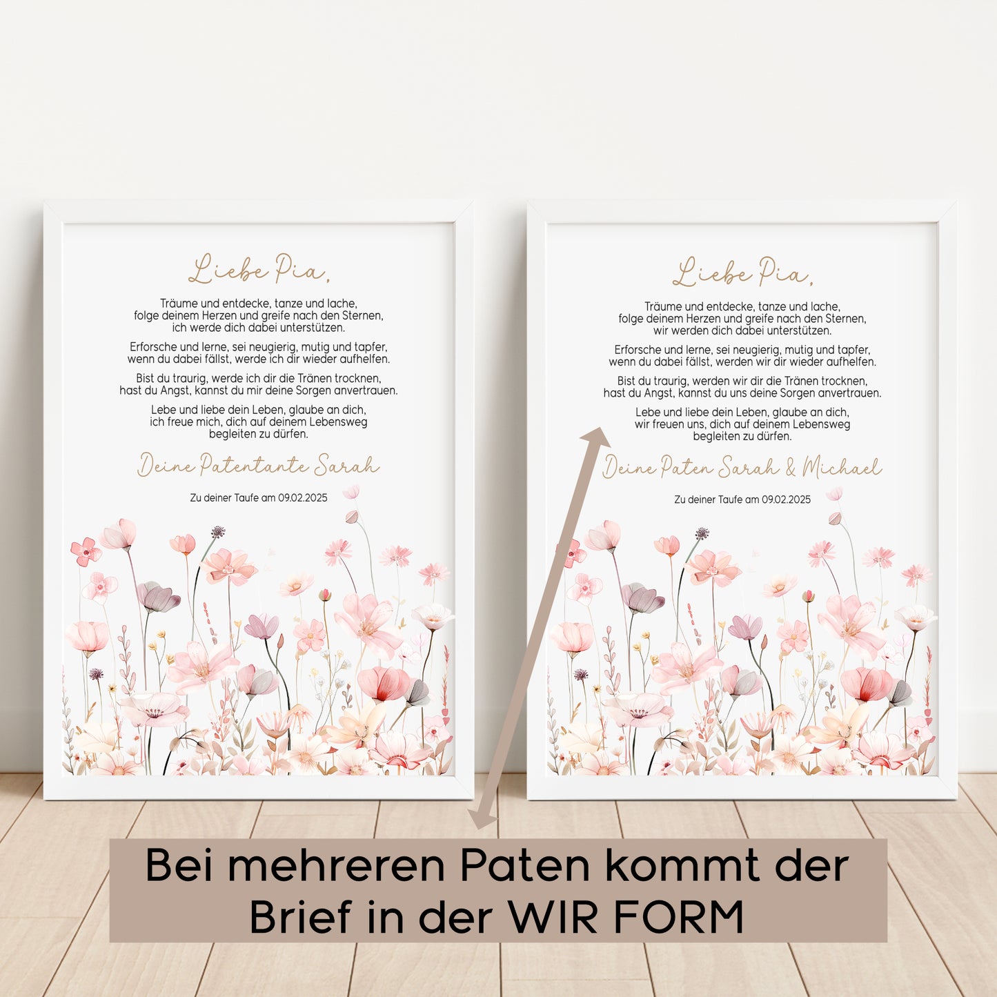 Patenbrief Taufe Patenkind Wildblumen Taufgeschenk Poster oder PDF personalisiert Taufbrief Mädchen