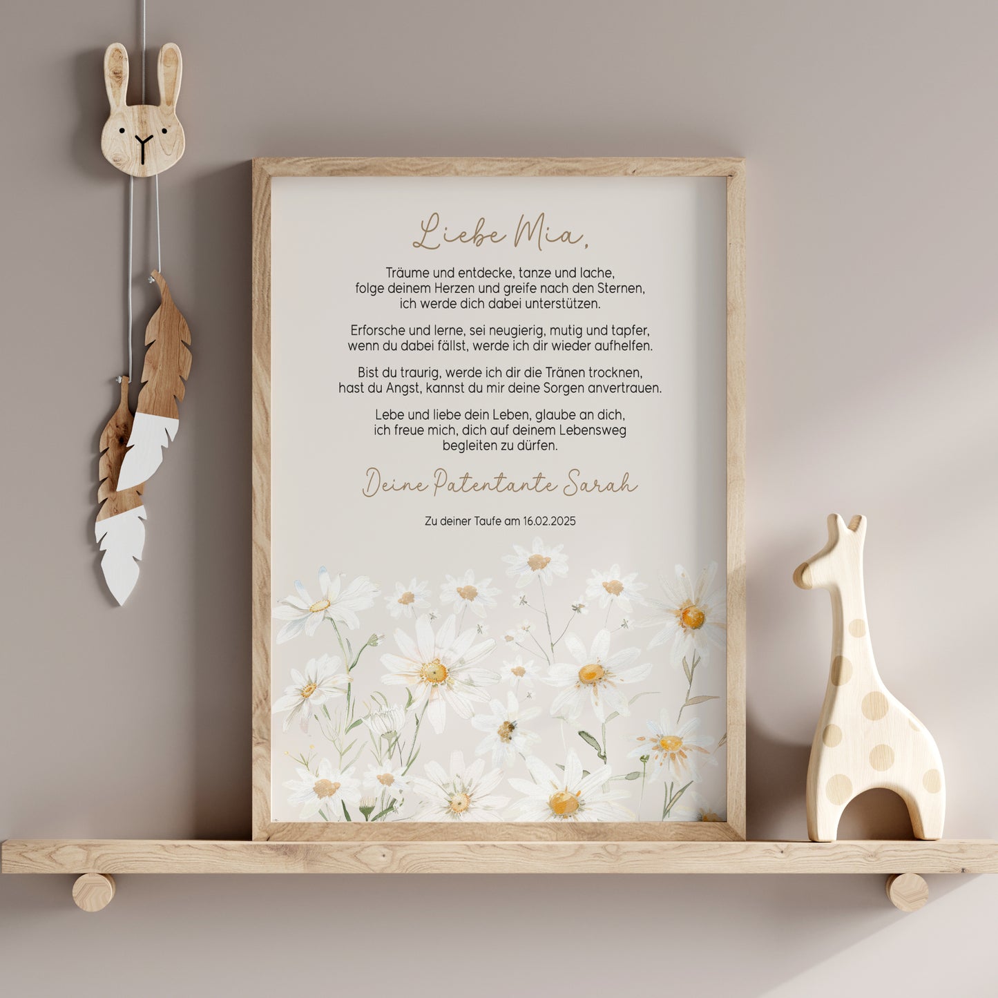 Patenbrief Taufe Patenkind Gänseblümchen Wildblumen Taufgeschenk Poster oder PDF personalisiert Taufbrief Mädchen Junge