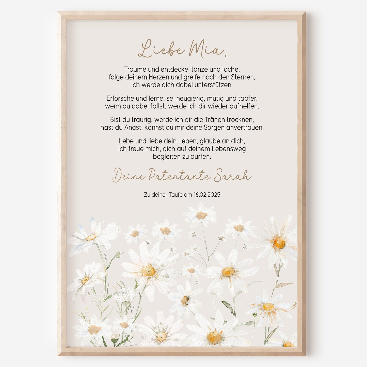 Patenbrief Taufe Patenkind Gänseblümchen Wildblumen Taufgeschenk Poster oder PDF personalisiert Taufbrief Mädchen Junge