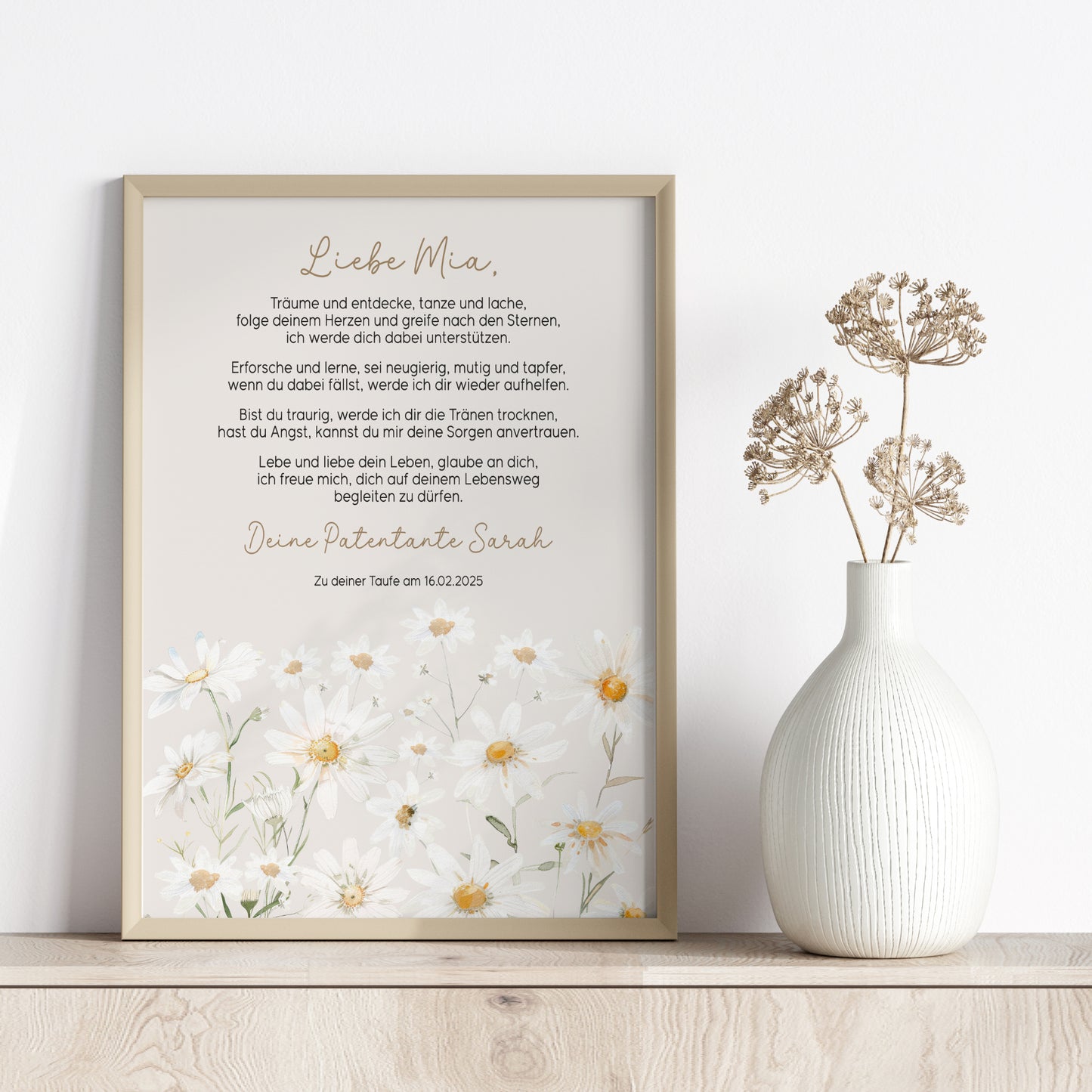Patenbrief Taufe Patenkind Gänseblümchen Wildblumen Taufgeschenk Poster oder PDF personalisiert Taufbrief Mädchen Junge
