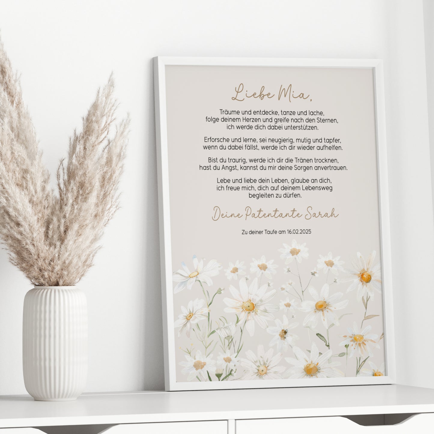 Patenbrief Taufe Patenkind Gänseblümchen Wildblumen Taufgeschenk Poster oder PDF personalisiert Taufbrief Mädchen Junge