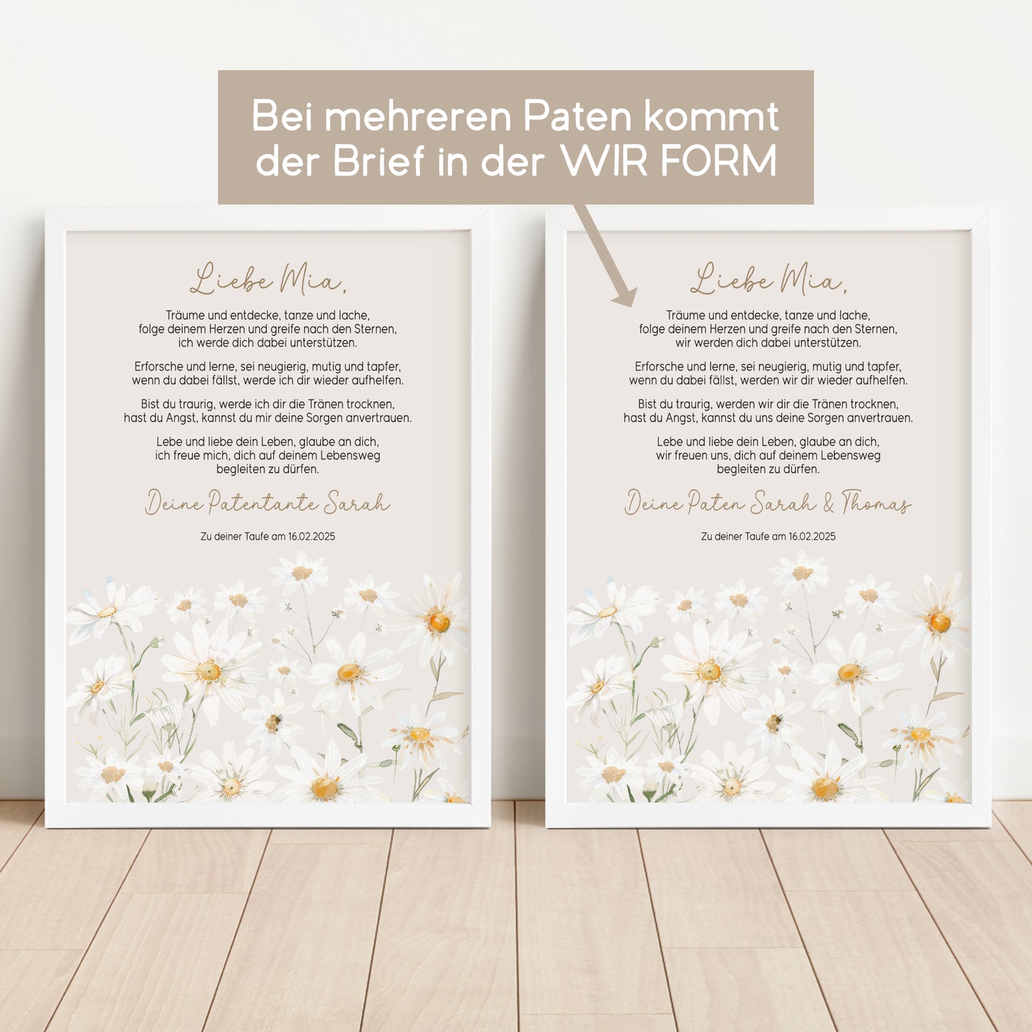 Patenbrief Taufe Patenkind Gänseblümchen Wildblumen Taufgeschenk Poster oder PDF personalisiert Taufbrief Mädchen Junge