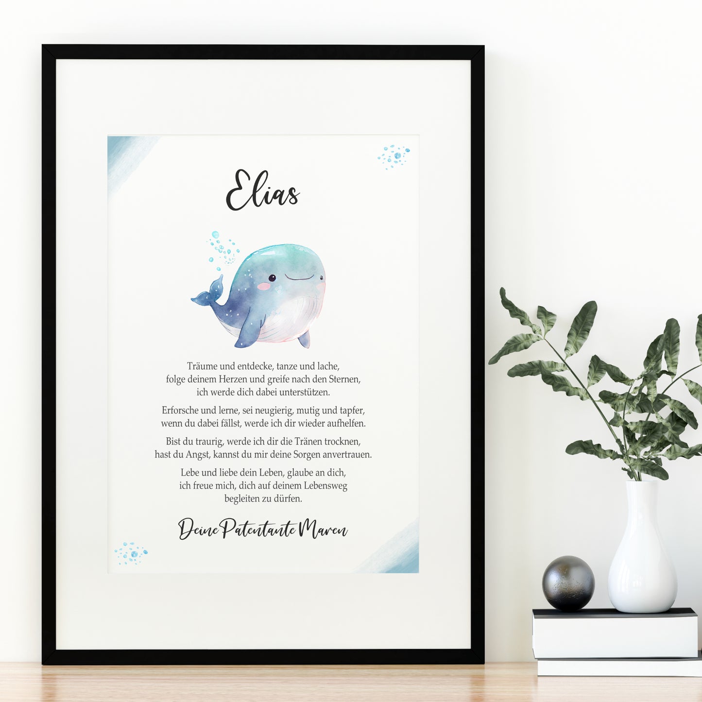Patenbrief Poster Taufgeschenk Patenkind Taufe personalisiert Taufbrief Wal Jungen Blau
