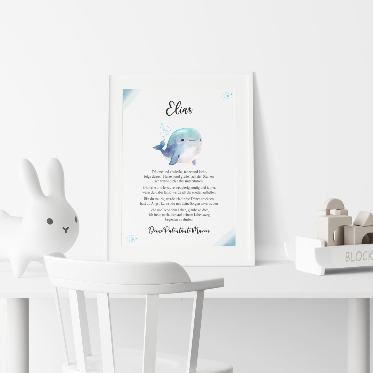 Patenbrief Poster Taufgeschenk Patenkind Taufe personalisiert Taufbrief Wal Jungen Blau