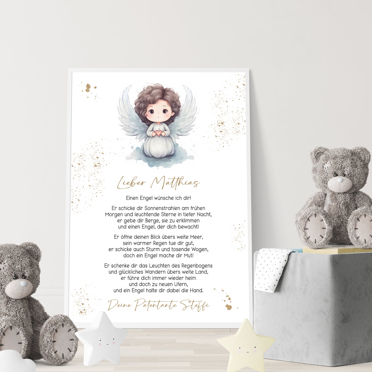 Patenbrief Poster Taufgeschenk Patenkind Taufe personalisiert Taufbrief Engel Mädchen Jungen