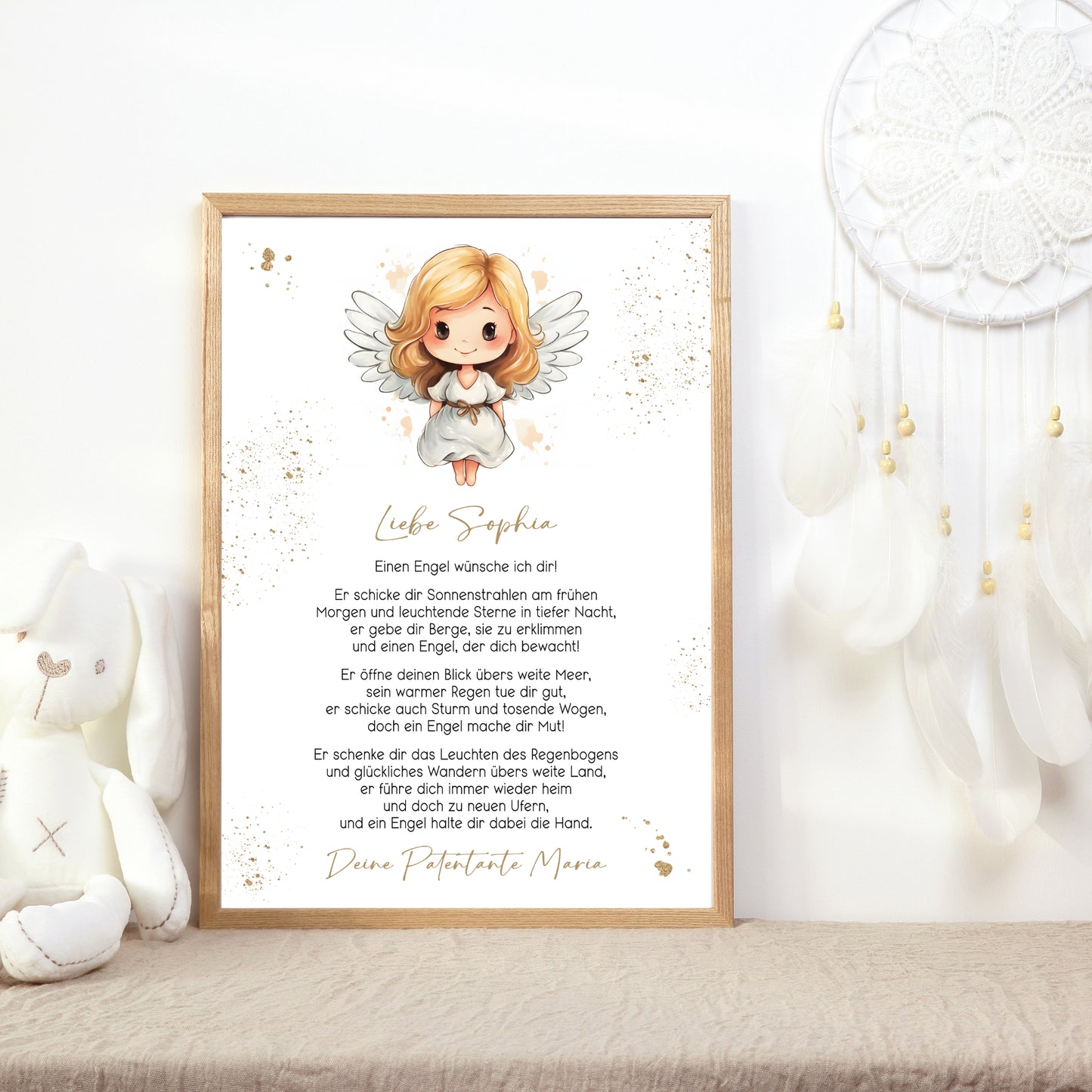 Patenbrief Poster Taufgeschenk Patenkind Taufe personalisiert Taufbrief Engel Mädchen Jungen Gold