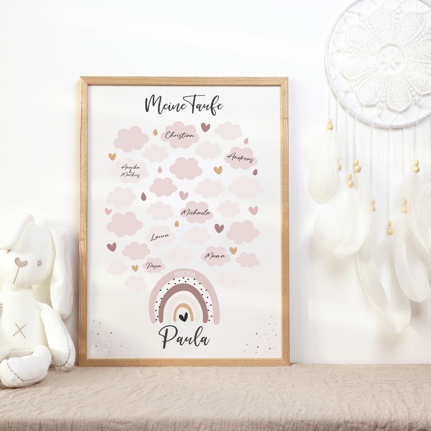 Taufe Gästeposter Regenbogen Gästebuch personalisiert Taufgeschenk Taufgästebuch Gästebild Rosa