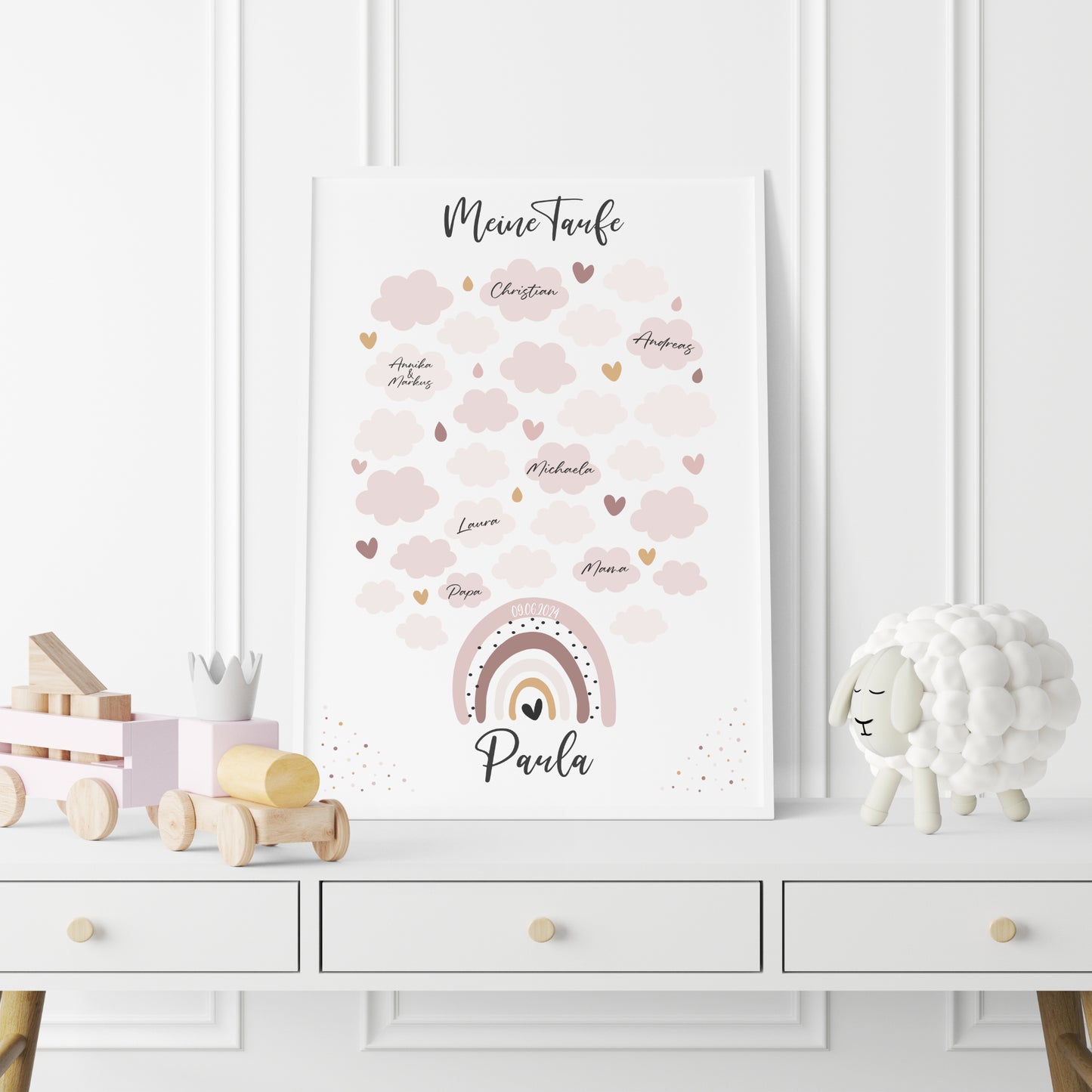 Taufe Gästeposter Regenbogen Gästebuch personalisiert Taufgeschenk Taufgästebuch Gästebild Rosa