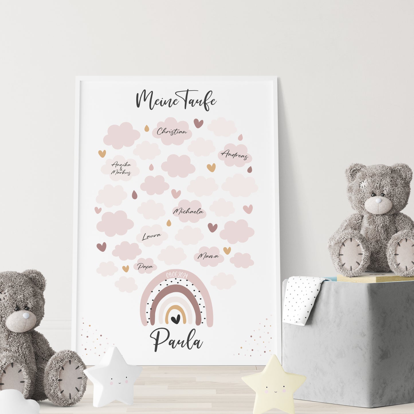 Taufe Gästeposter Regenbogen Gästebuch personalisiert Taufgeschenk Taufgästebuch Gästebild Rosa