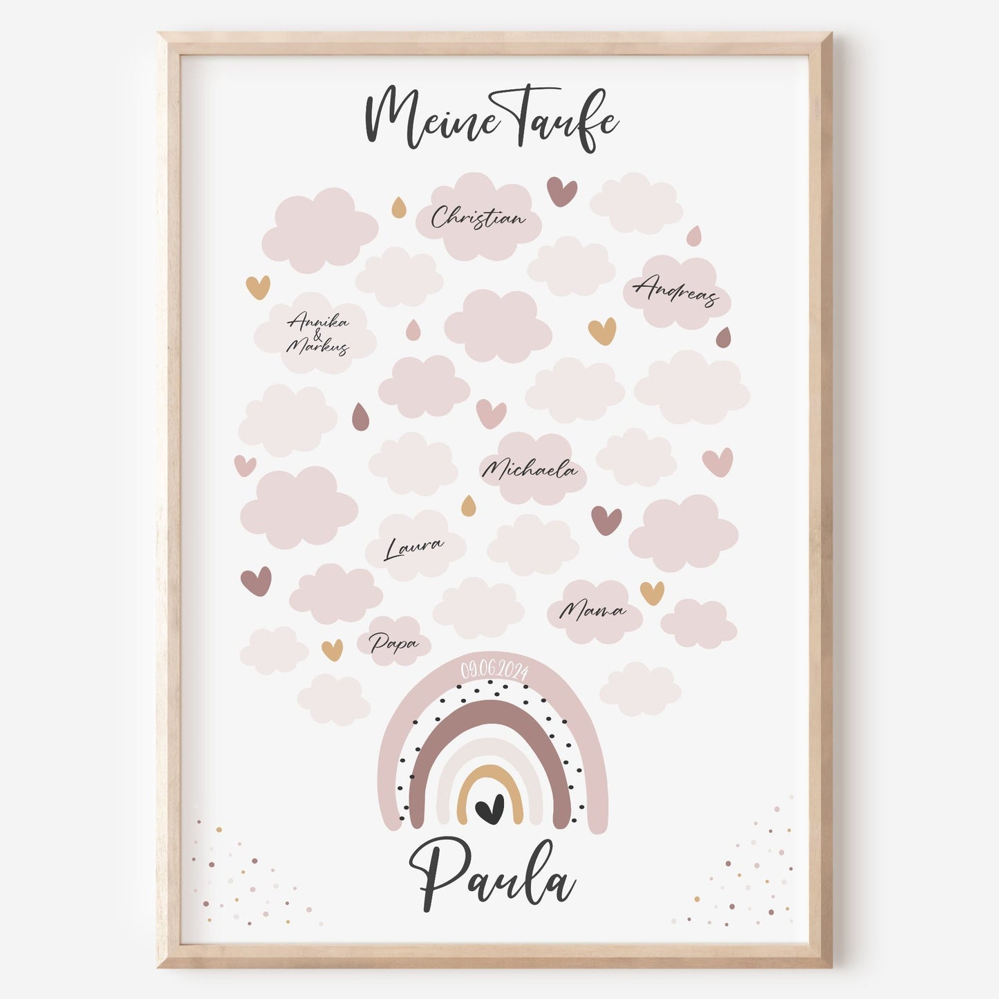 Taufe Gästeposter Regenbogen Gästebuch personalisiert Taufgeschenk Taufgästebuch Gästebild Rosa