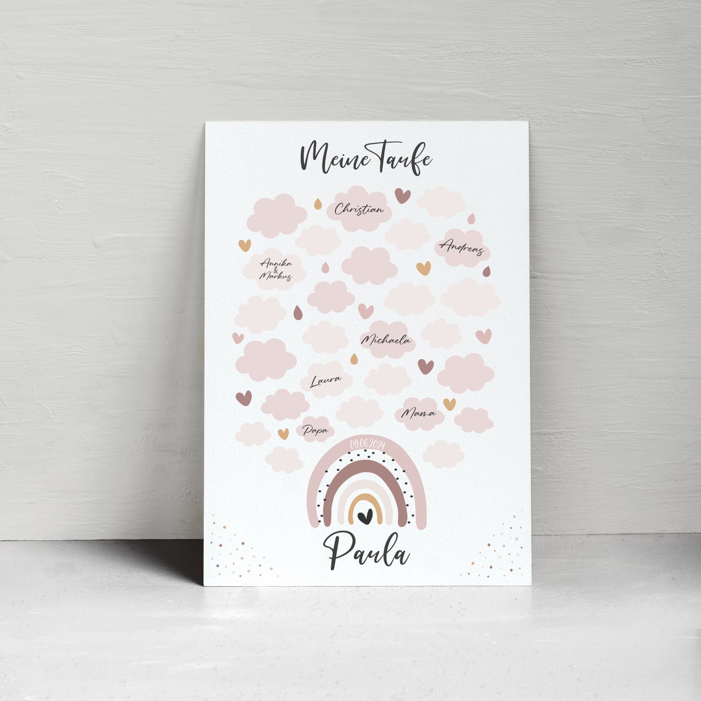 Taufe Gästeposter Regenbogen Gästebuch personalisiert Taufgeschenk Taufgästebuch Gästebild Rosa