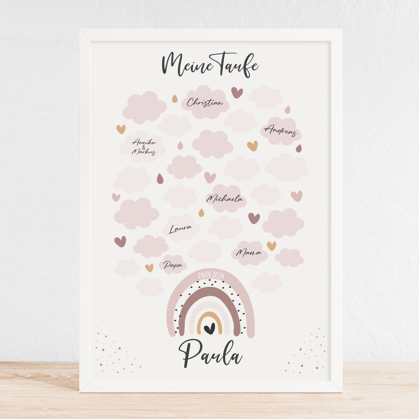 Taufe Gästeposter Regenbogen Gästebuch personalisiert Taufgeschenk Taufgästebuch Gästebild Rosa
