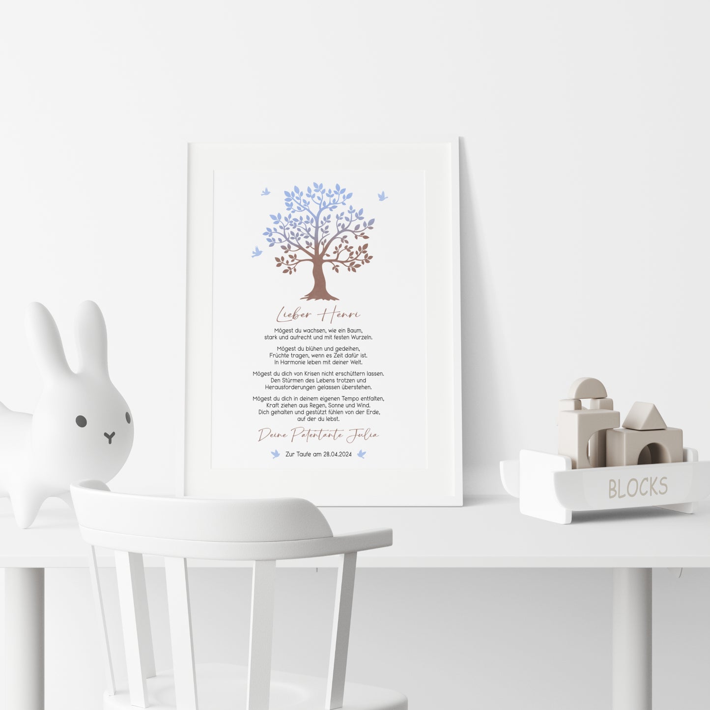 Patenbrief Poster Taufgeschenk Patenkind Taufe personalisiert Taufbrief Lebensbaum Junge Blau