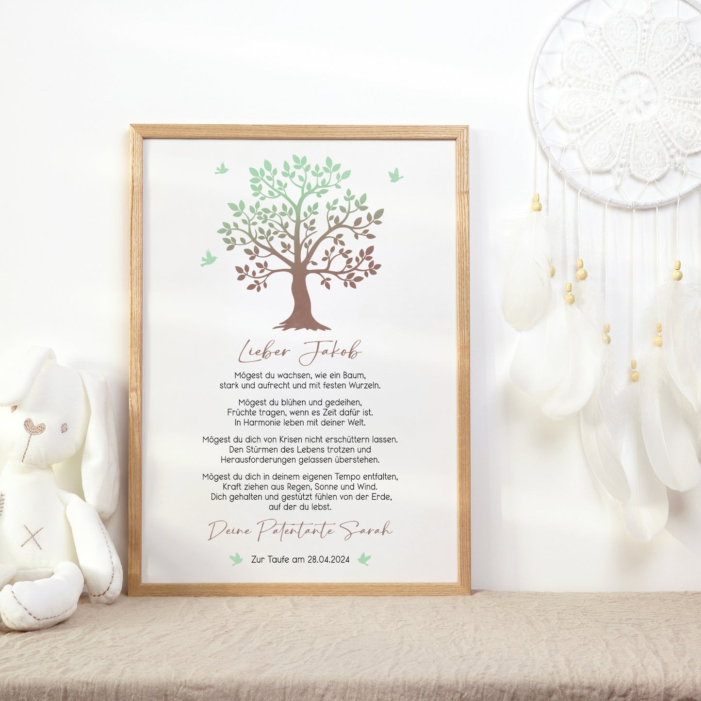 Patenbrief Poster Taufgeschenk Patenkind Taufe personalisiert Taufbrief Lebensbaum Mädchen Jungen Grün