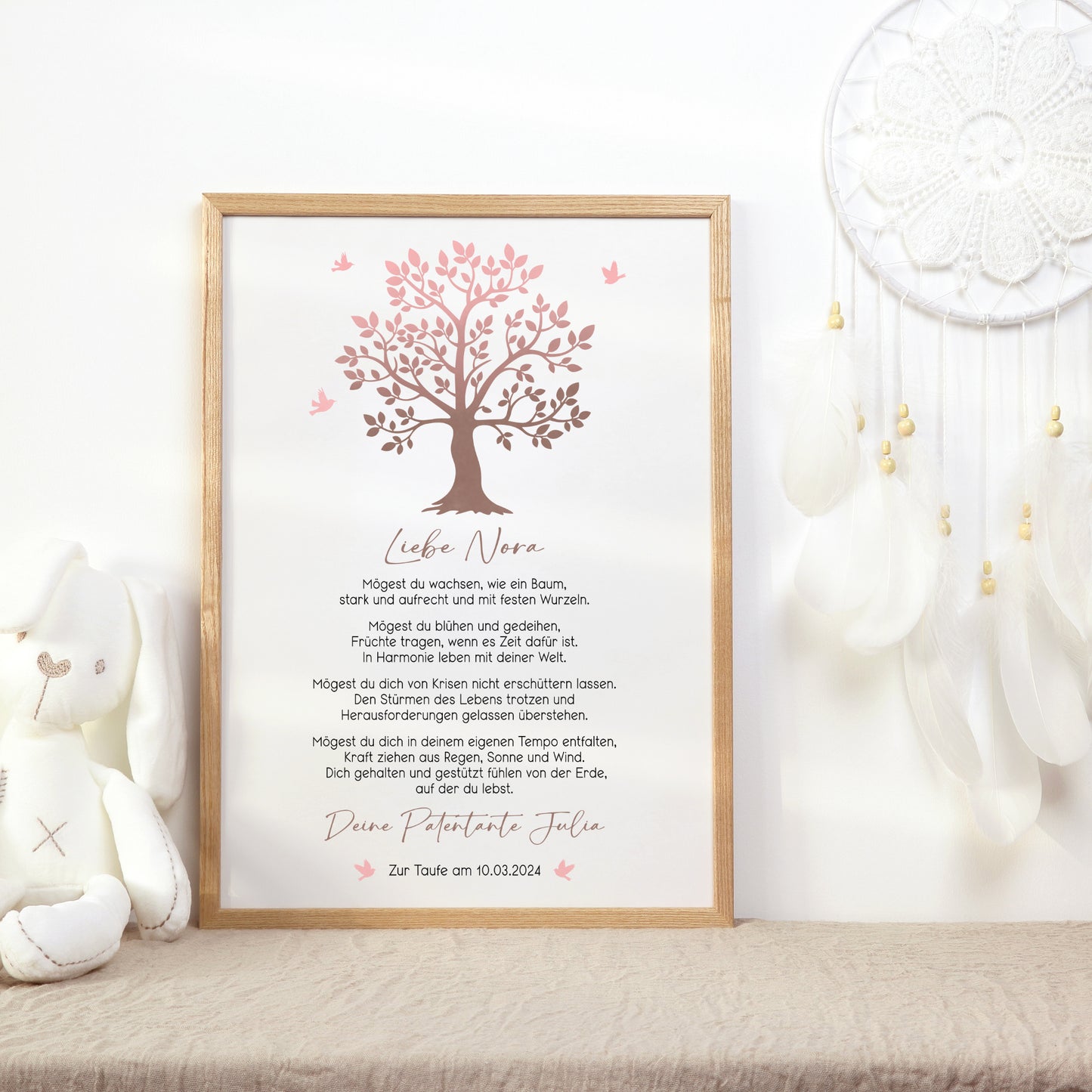 Patenbrief Poster Taufgeschenk Patenkind Taufe personalisiert Taufbrief Lebensbaum Mädchen Rosa