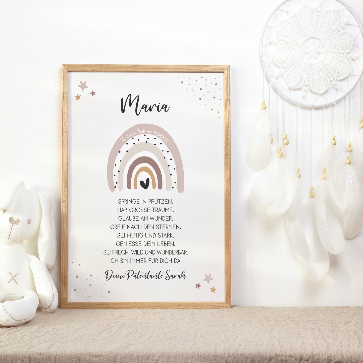 Patenbrief Poster Taufgeschenk Patenkind Taufe personalisiert Taufbrief Regenbogen Mädchen Rosa