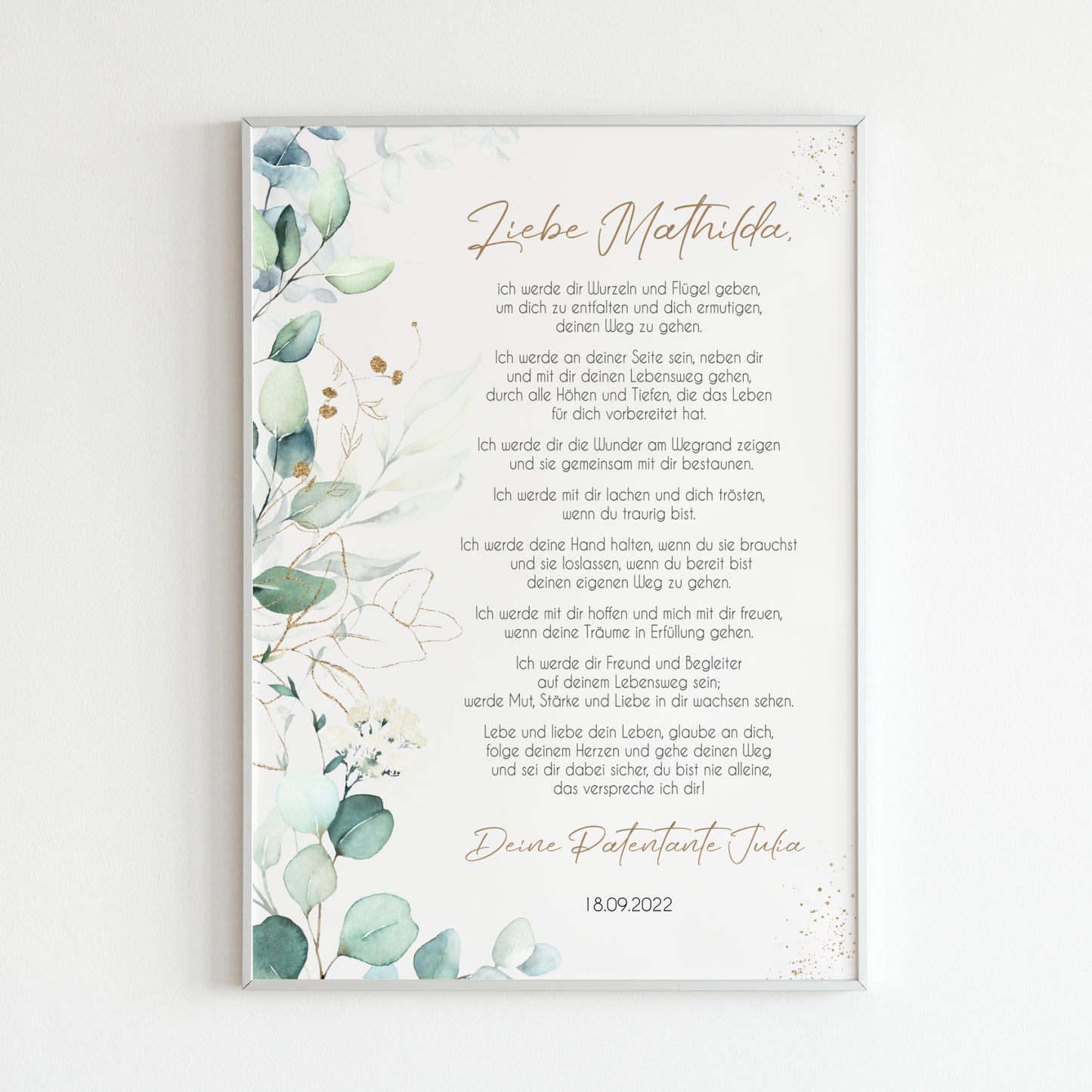 Patenbrief für Patenkind personalisiert Taufe Regenbogen Eukalyptus