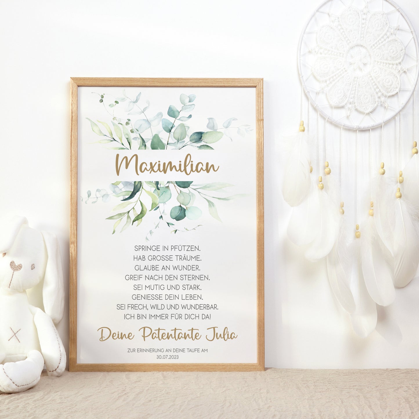 Patenbrief Poster Patenkind Taufgeschenk Taufe personalisiert Taufbrief Eukalyptus Mädchen Jungen Grün