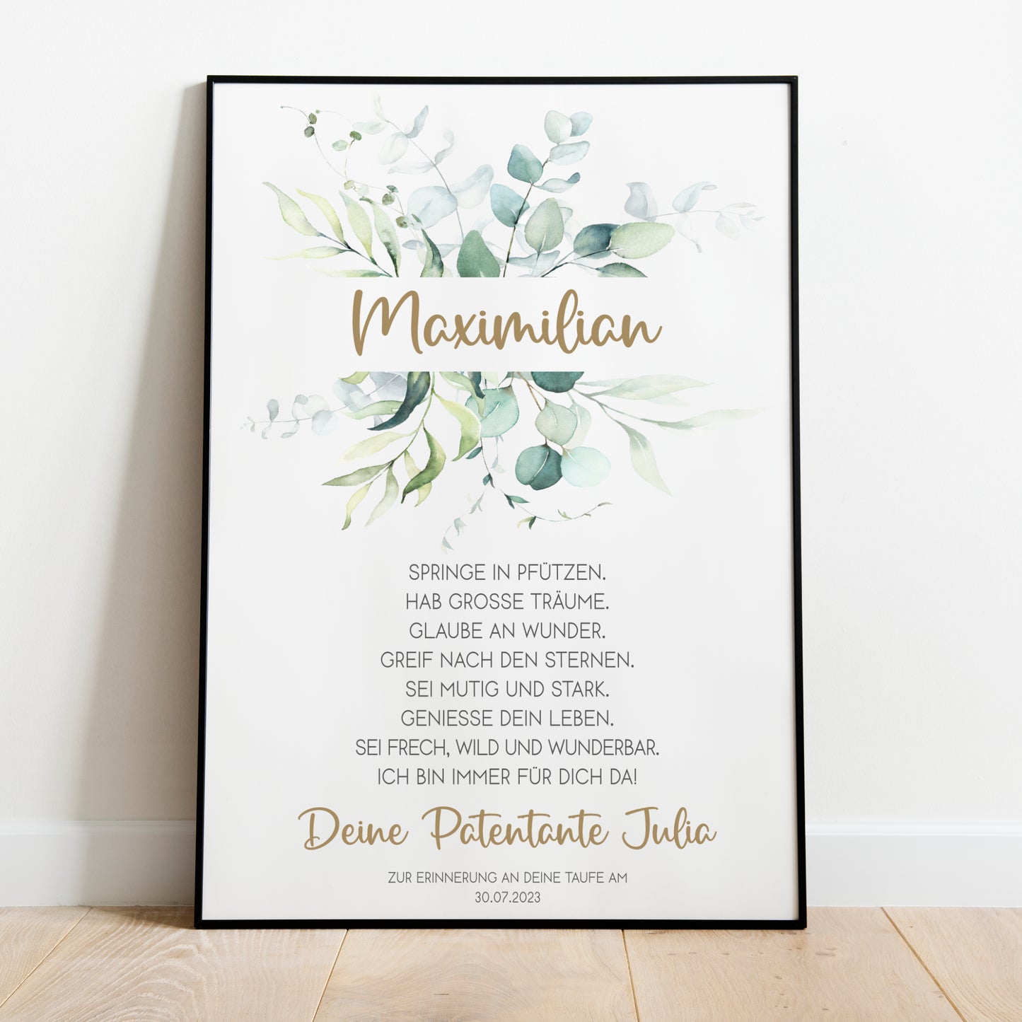 Patenbrief Poster Patenkind Taufgeschenk Taufe personalisiert Taufbrief Eukalyptus Mädchen Jungen Grün